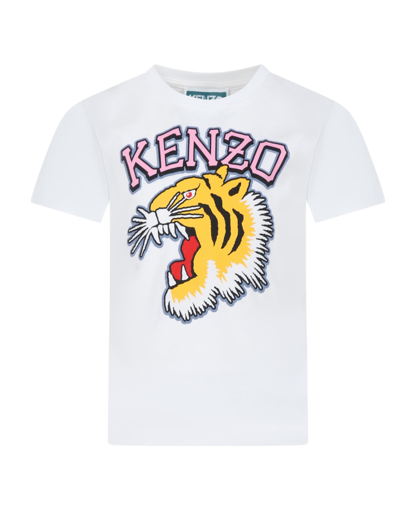 Kenzo Kids Ivory T-shirt For Girl With Iconic Tiger And Logo - IVORY