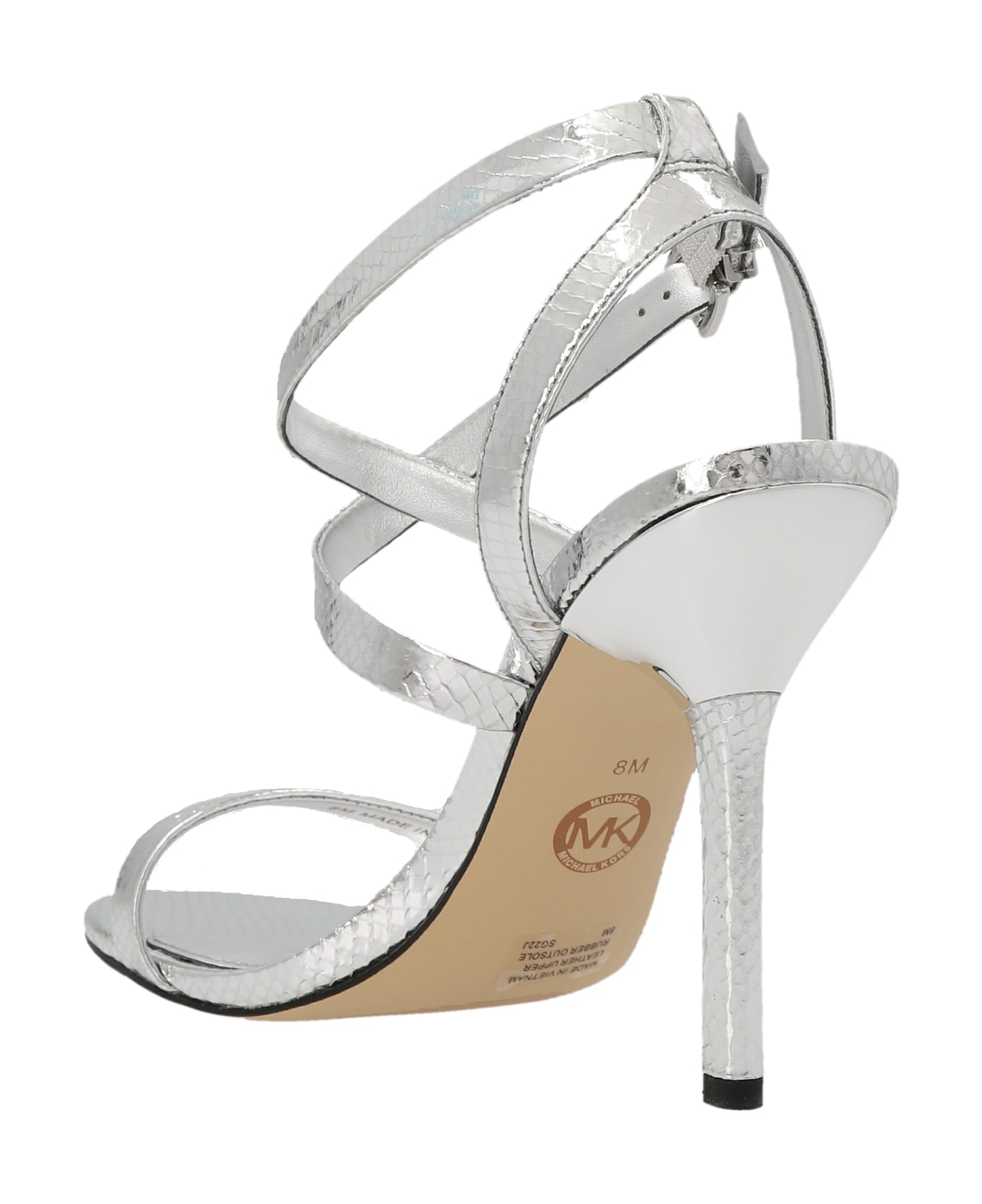 Michael Kors Asha Heeled Leather Sandals - Silver