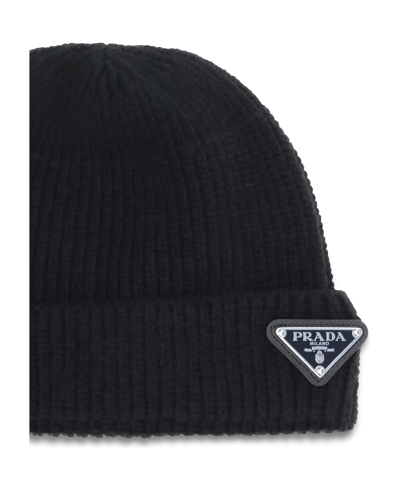 Prada Beanie Hat With Logo - Nero