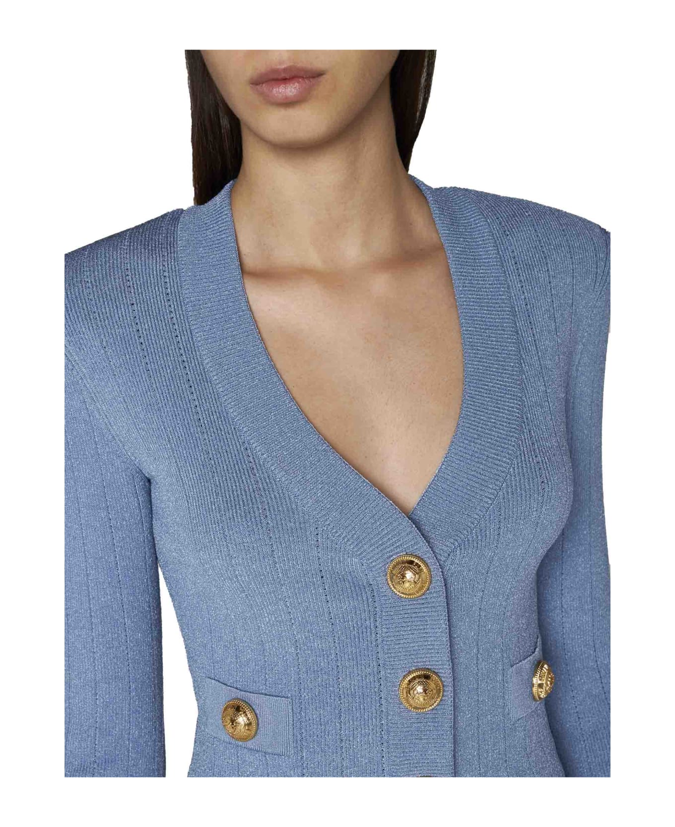 Balmain Gold Buttons Knit Cardigan - Bleu pale