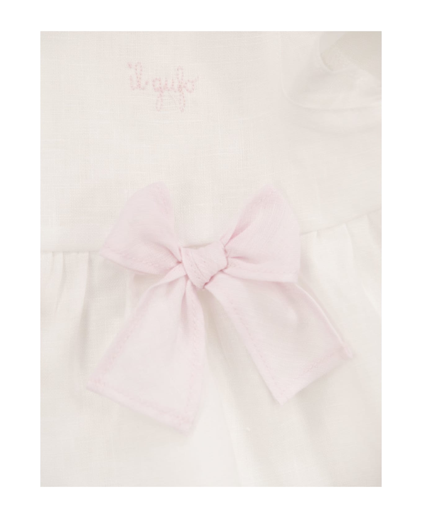 Il Gufo Linen Suit With Bows - White/pink