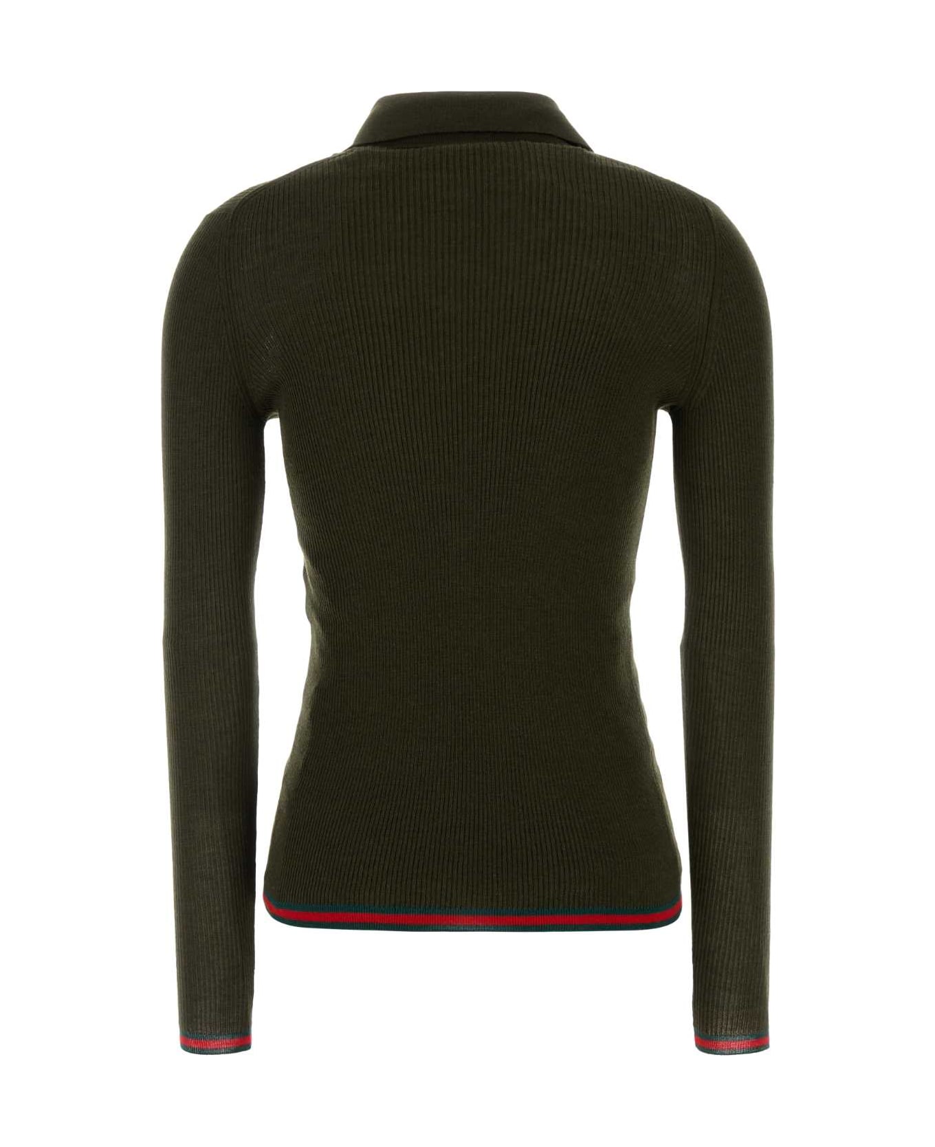 Gucci Olive Green Cashmere Blend Polo Shirt - GREEN