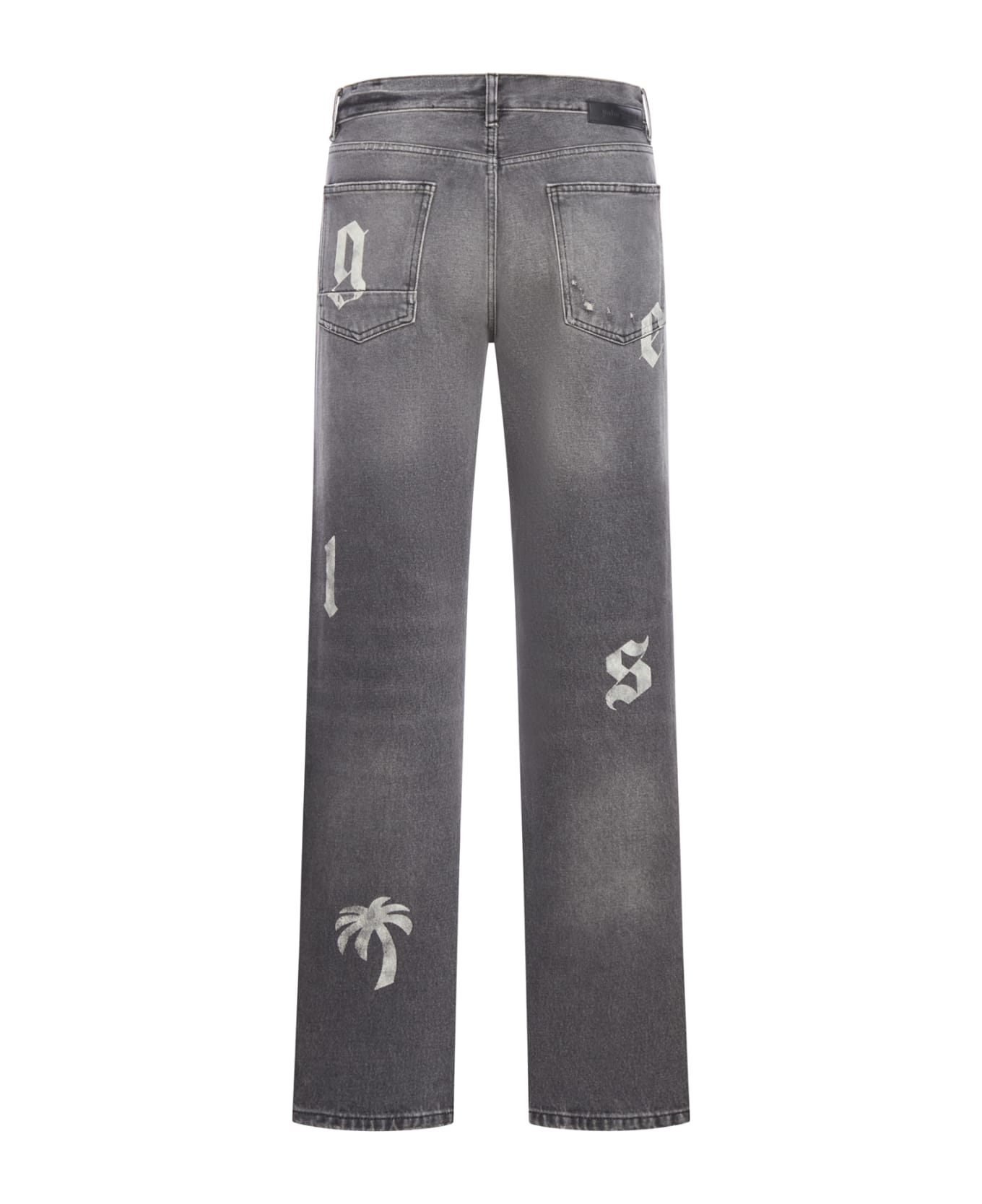 Palm Angels Logo Printed Straight Leg Jeans - Black