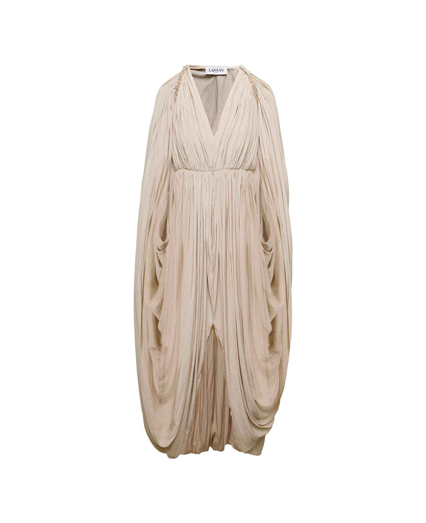 Lanvin Long Beige Cape Drape Dress In Polyester Woman - Sand