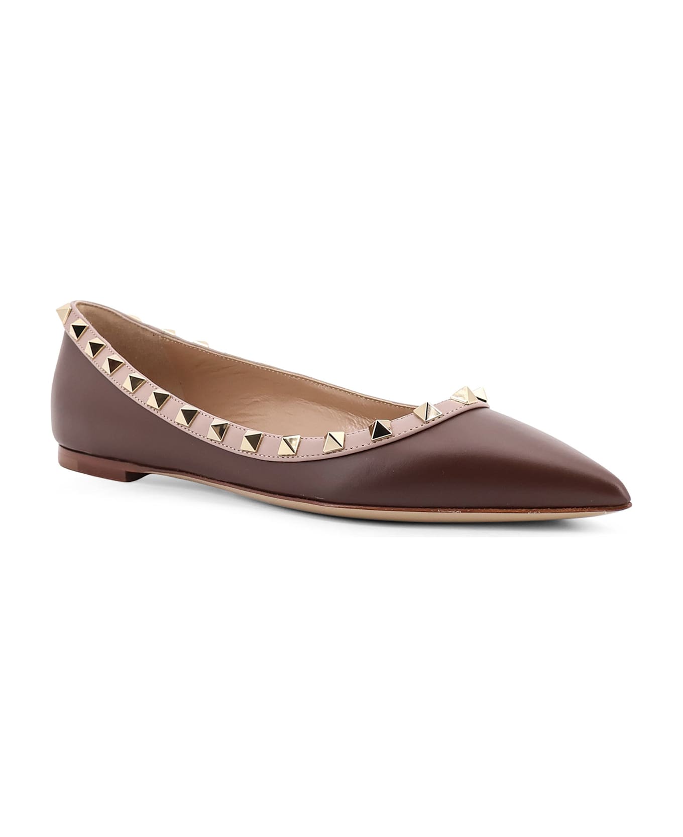 Valentino Garavani Rockstud Leather Ballerinas - LIGHT COFFEE/POUDRE