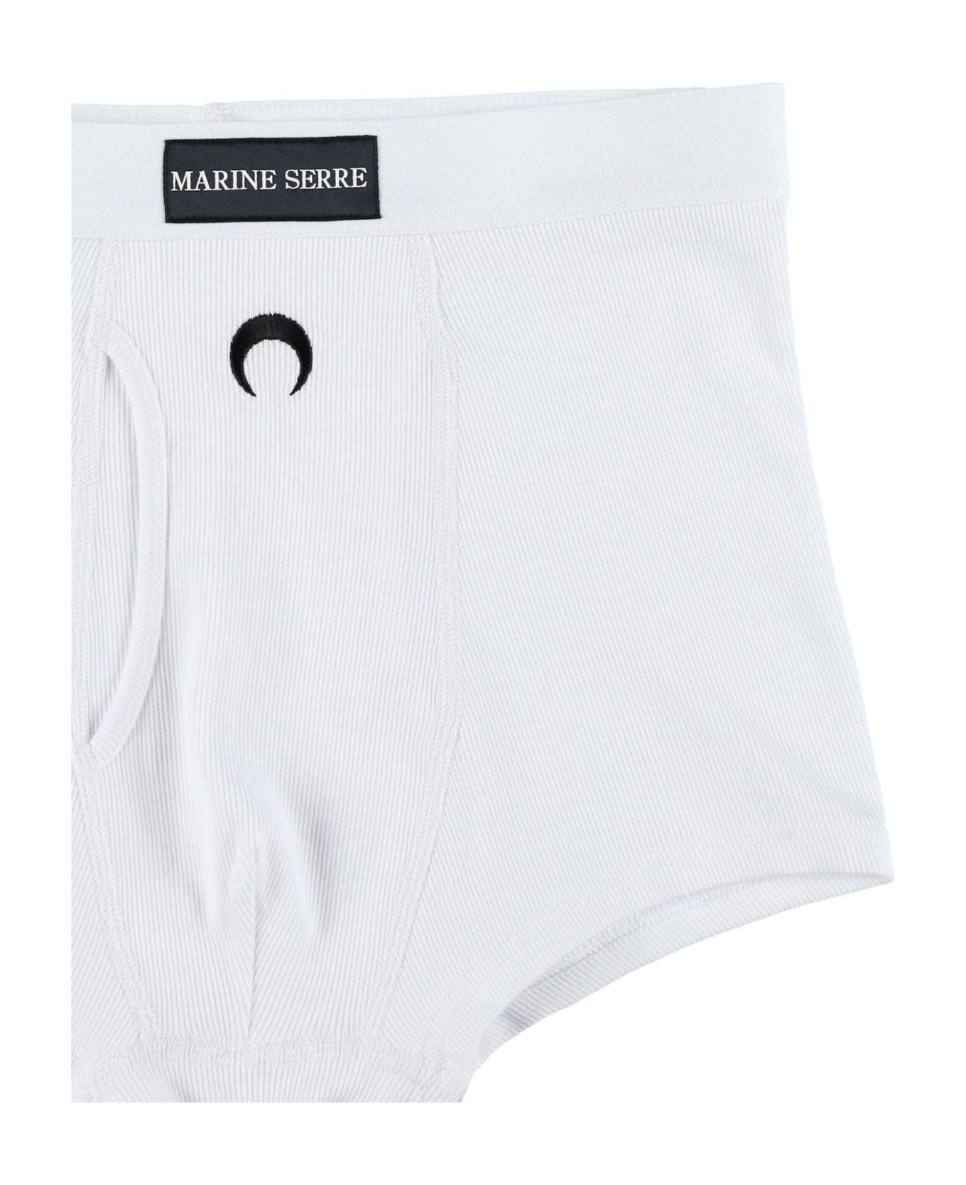 Marine Serre Logo Embroidered Ribbed Boxers - WHITE