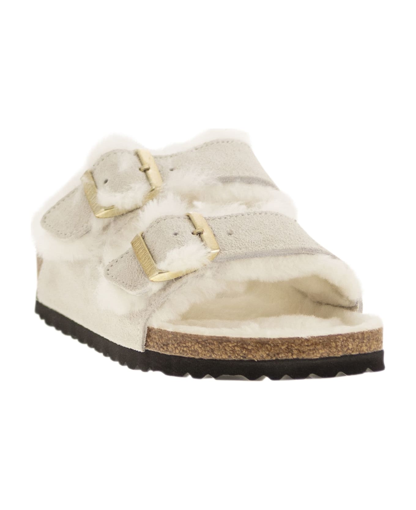 Birkenstock Arizona - Suede Lamb Fur Slipper - White
