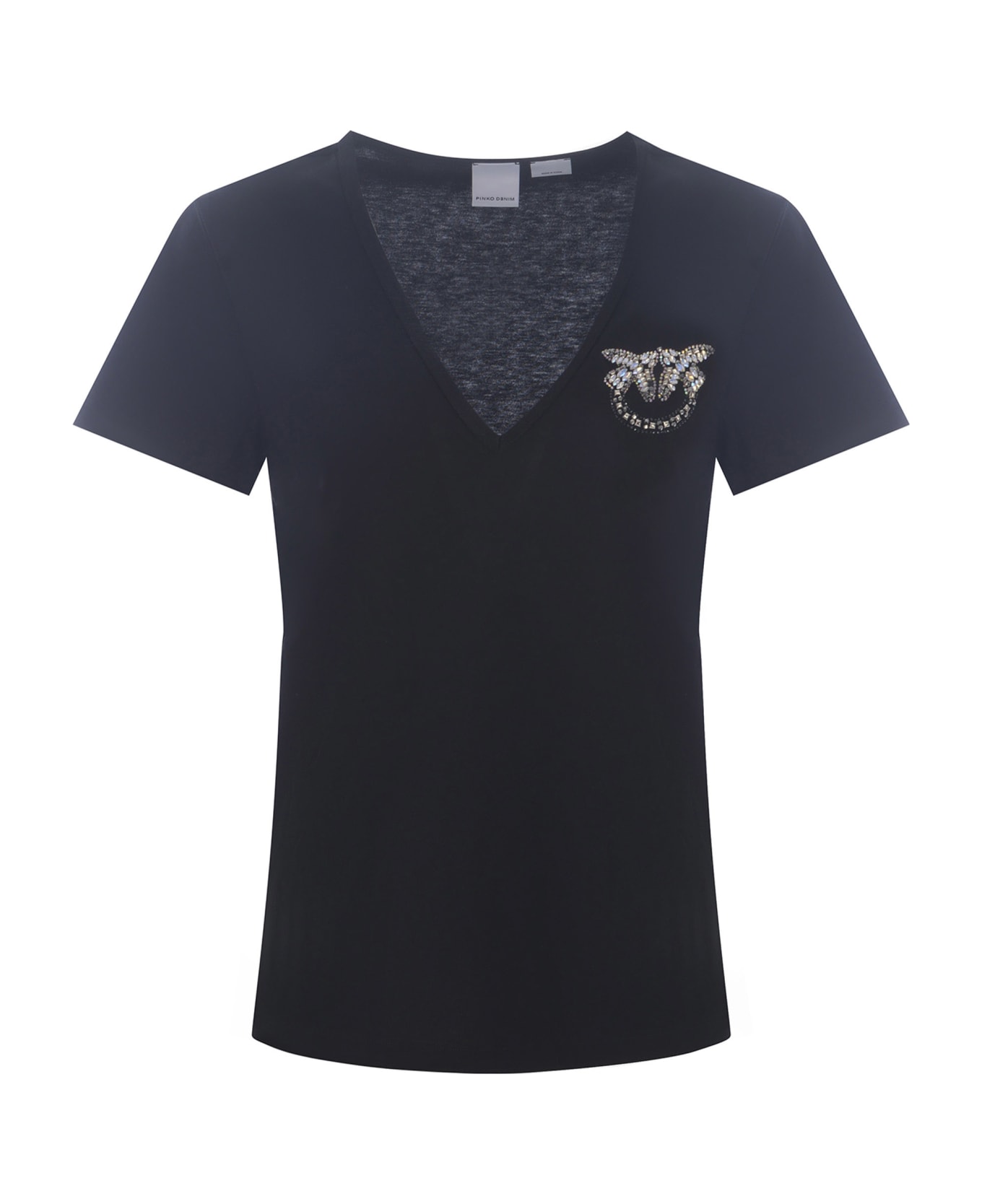 Pinko V-neck T-shirt With Logo - Nero Tシャツ