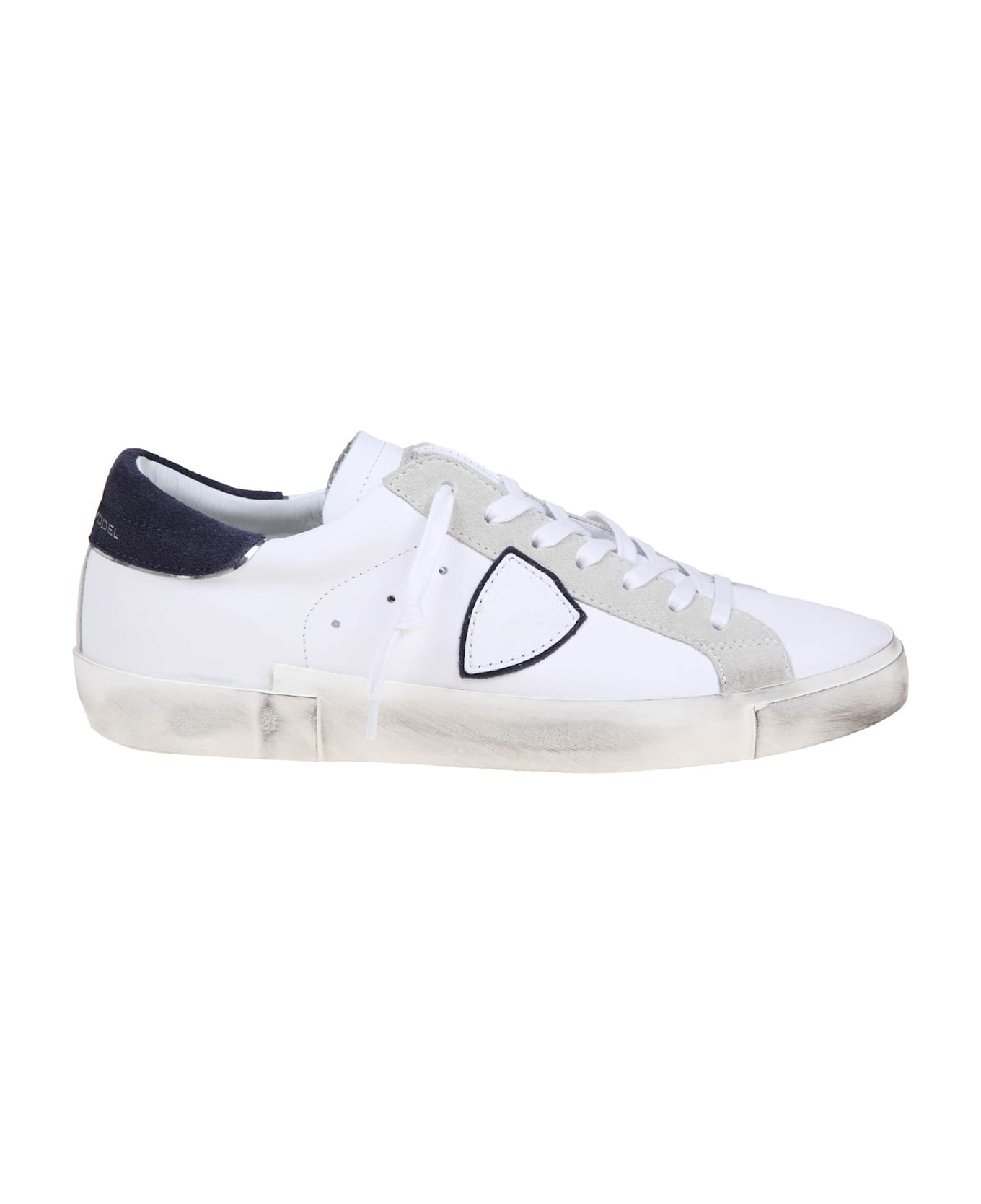 Philippe Model Prsx Low Sneakers In White/blue Leather - WHITE/BLU
