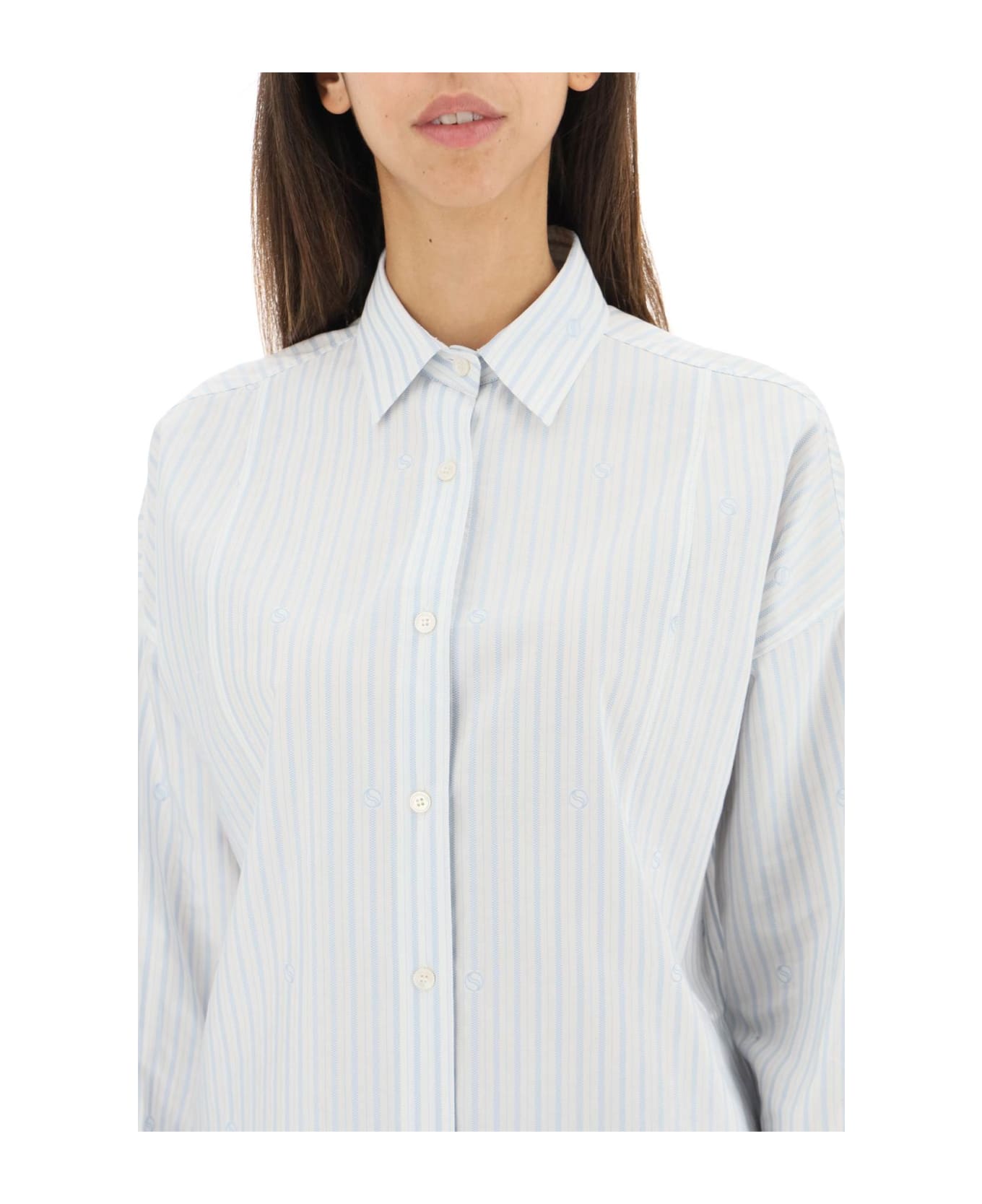 Stella McCartney S-wave Oversized Cotton Shirt - DUSTY BLUE (White)