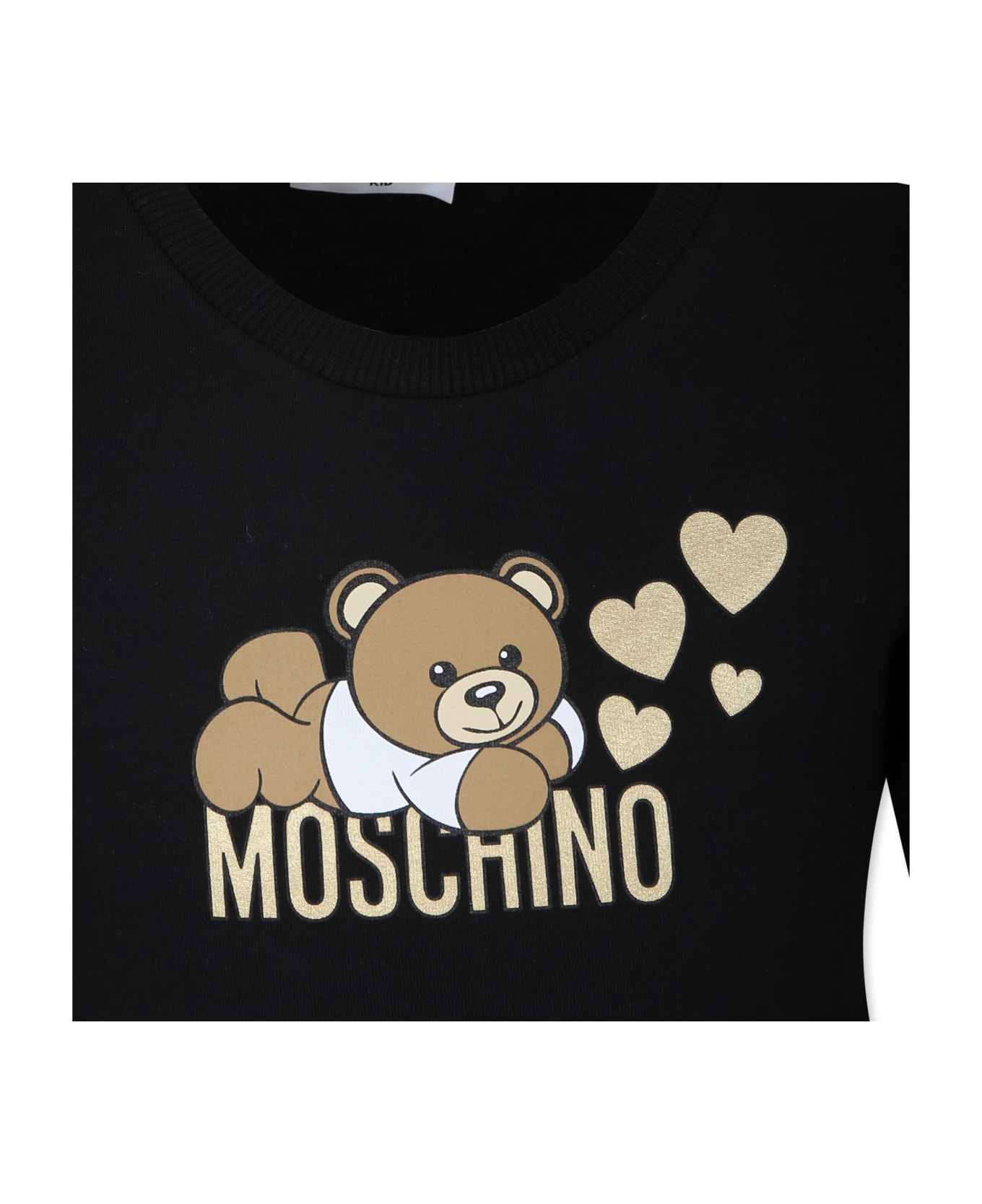 Moschino Black T-shirt For Girl With Lying Teddy Bear And Hearts - Black