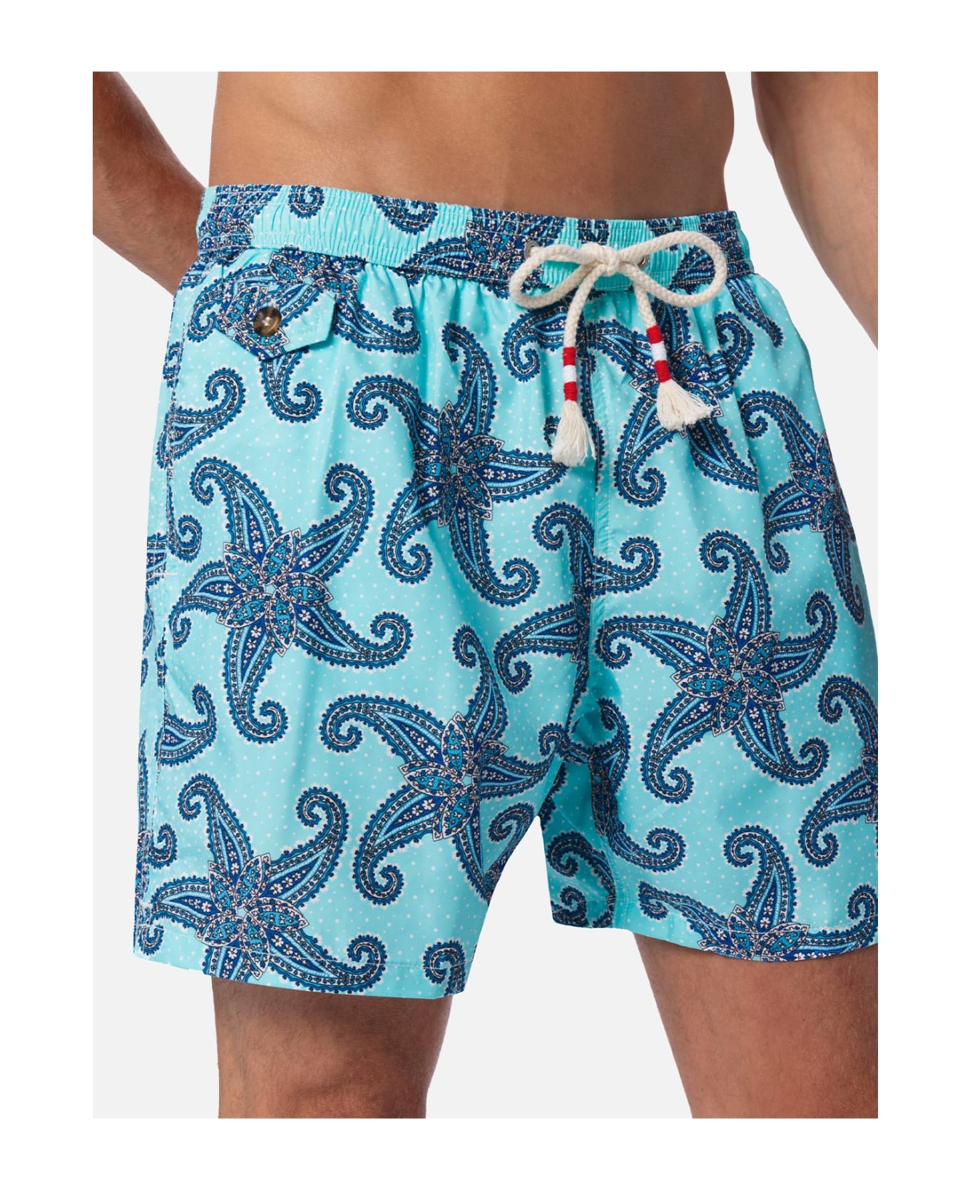 MC2 Saint Barth Man Lightweight Fabric Swim-shorts Lighting 70 With Paisley Print - SKY