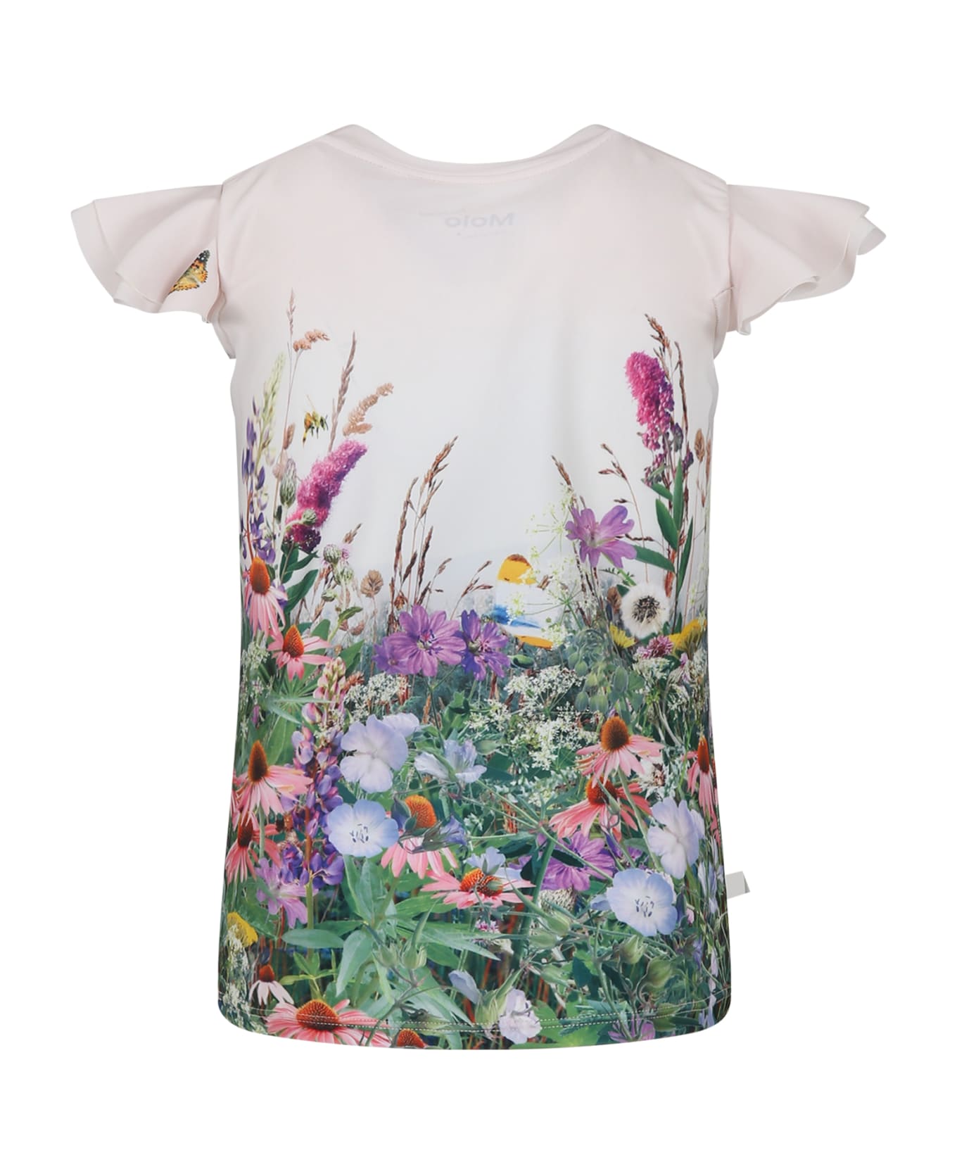 Molo Ivory Anti Uv T-shirt For Girl With Horses And Flowers Print - Ivory Tシャツ＆ポロシャツ
