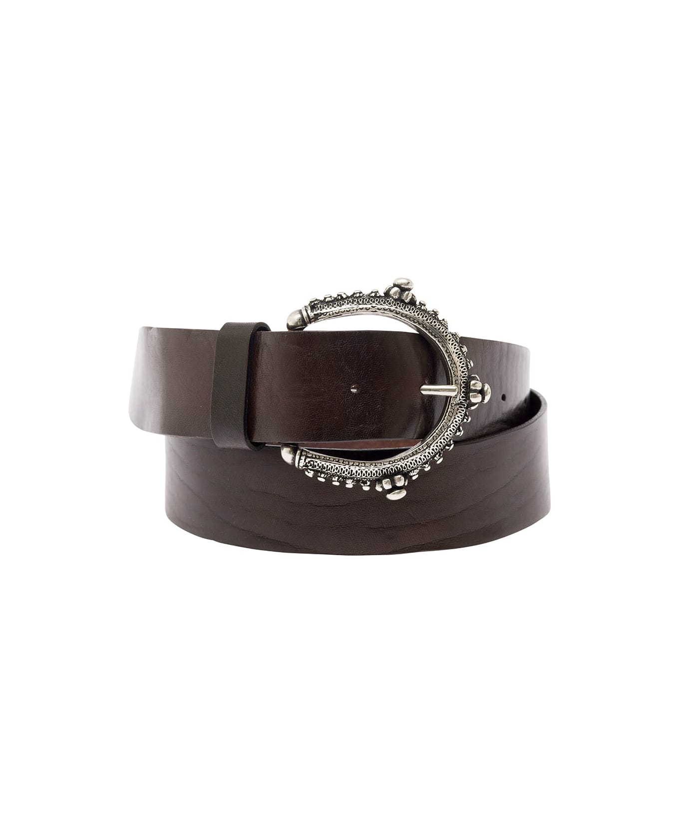 Parosh Brown Belt With Circle Buckle In Leather Woman - Brown