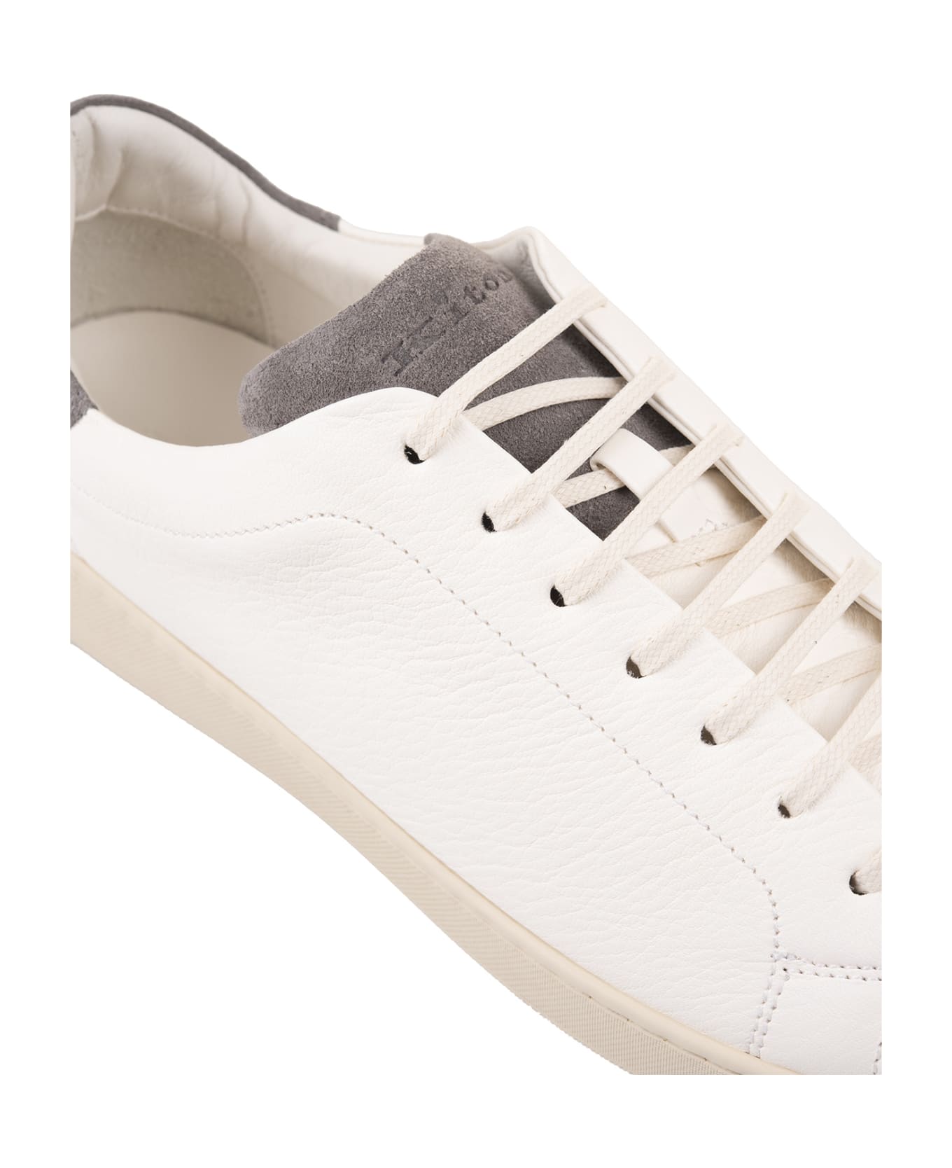 Kiton White Leather Sneakers With Taupe Details - Grey スニーカー