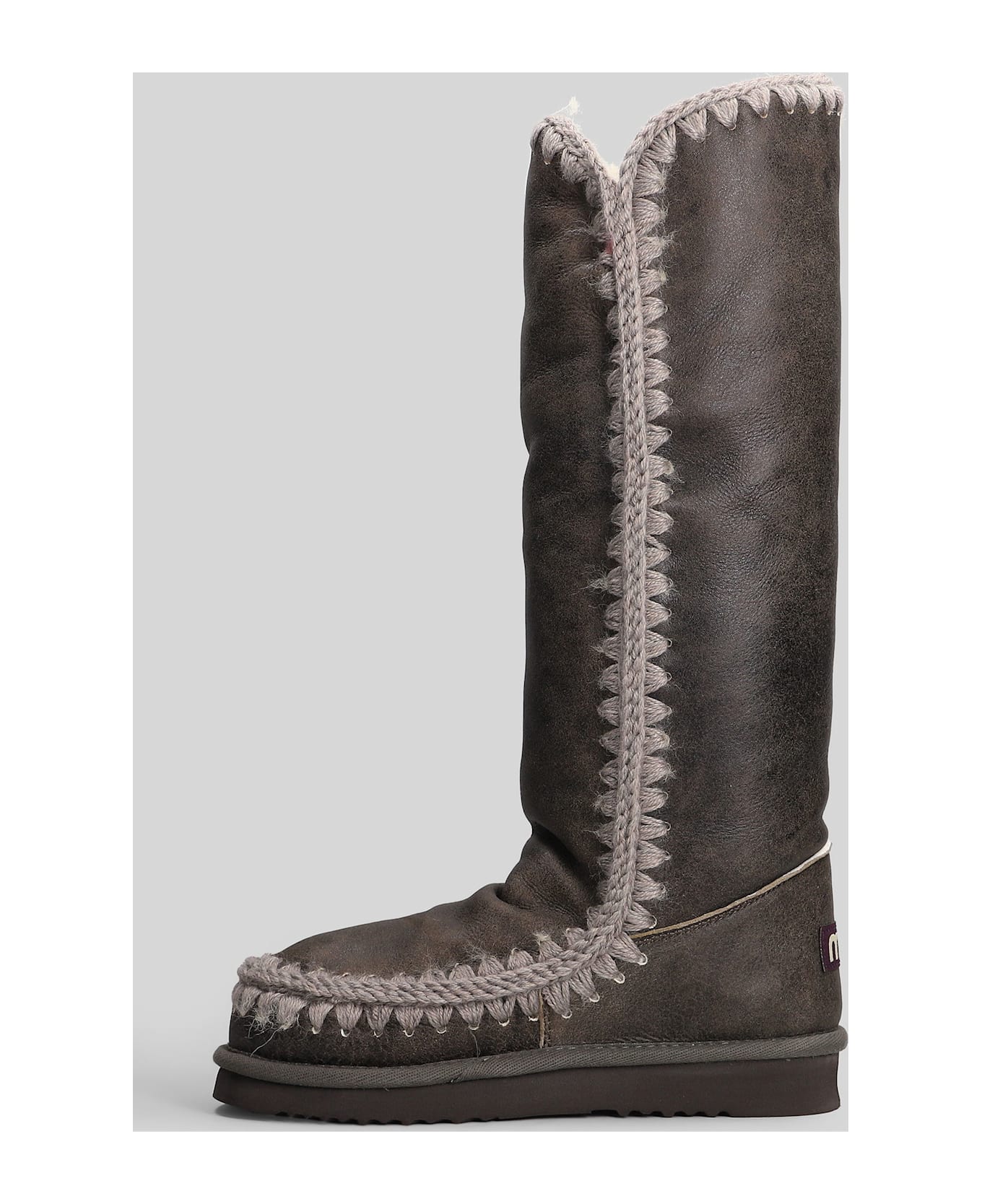 Mou Eskimo 40 Low Heels Boots In Brown Leather - brown