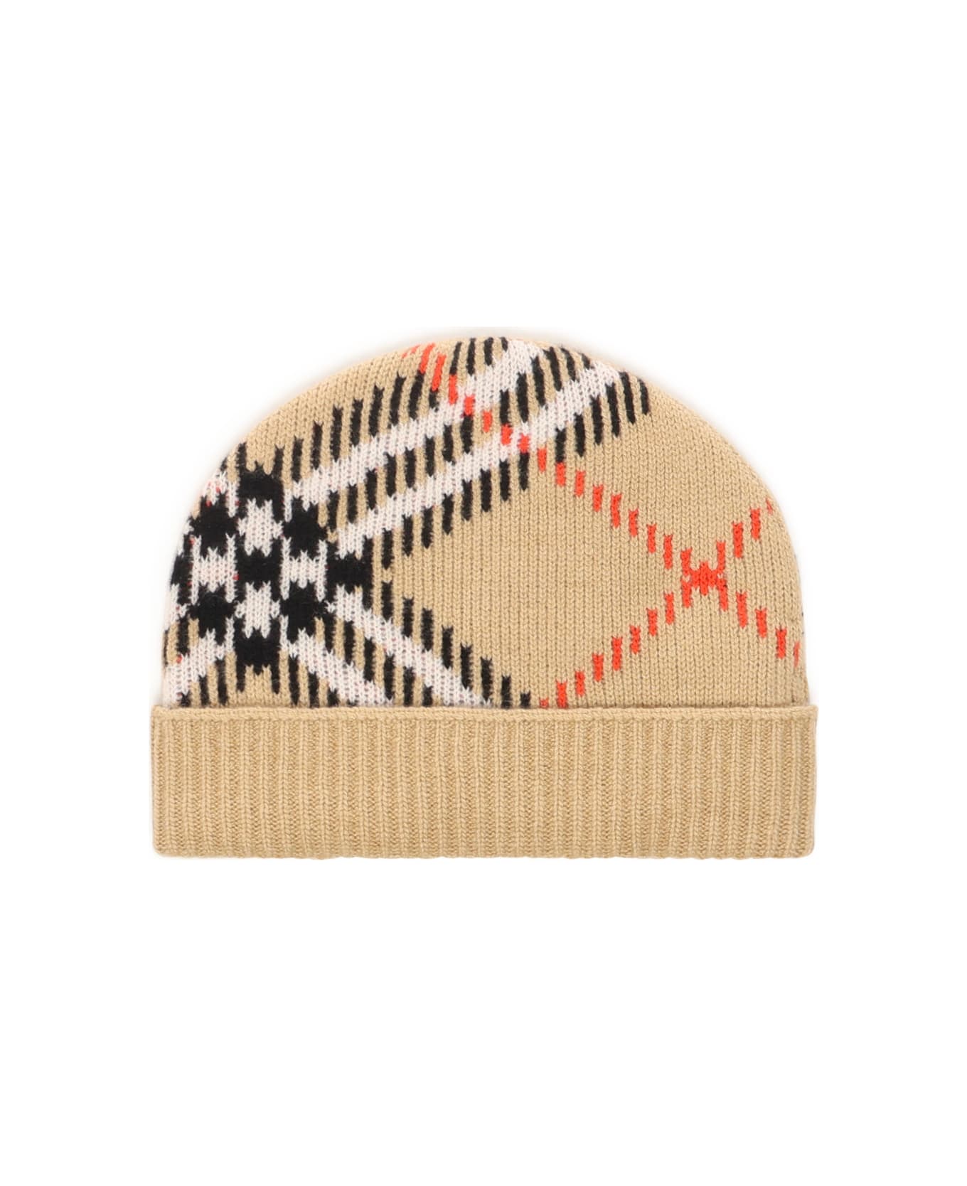 Burberry Check Cashmere Blend Beanie Hat - SAND