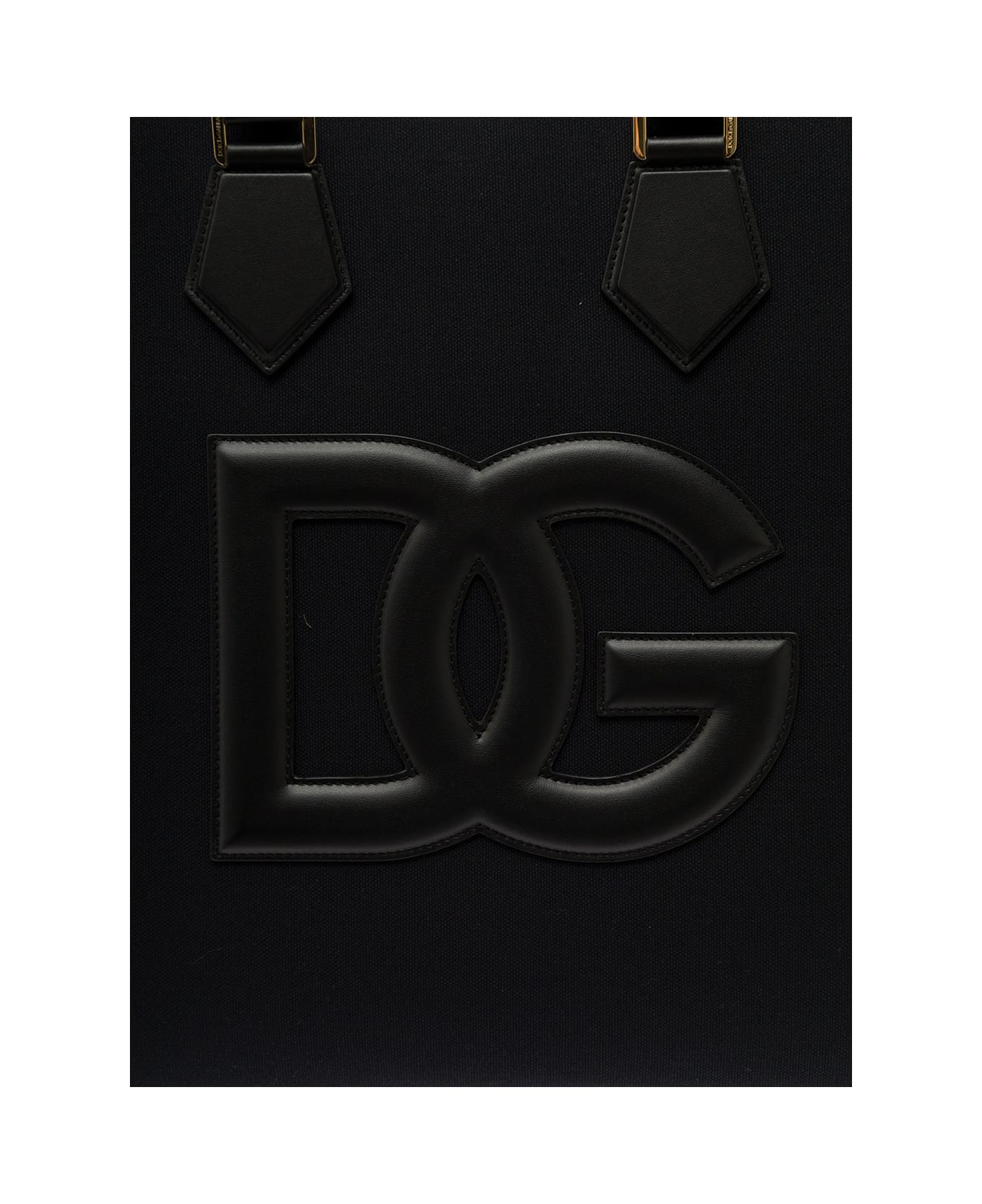 Dolce & Gabbana Black Shopper Tote Bag With Logo In Canvas Man - Black