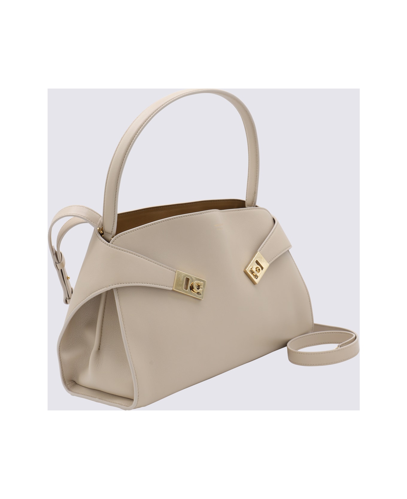 Ferragamo Light Grey Leather Hug Soft Shoulder Bag - STONE/OCRA