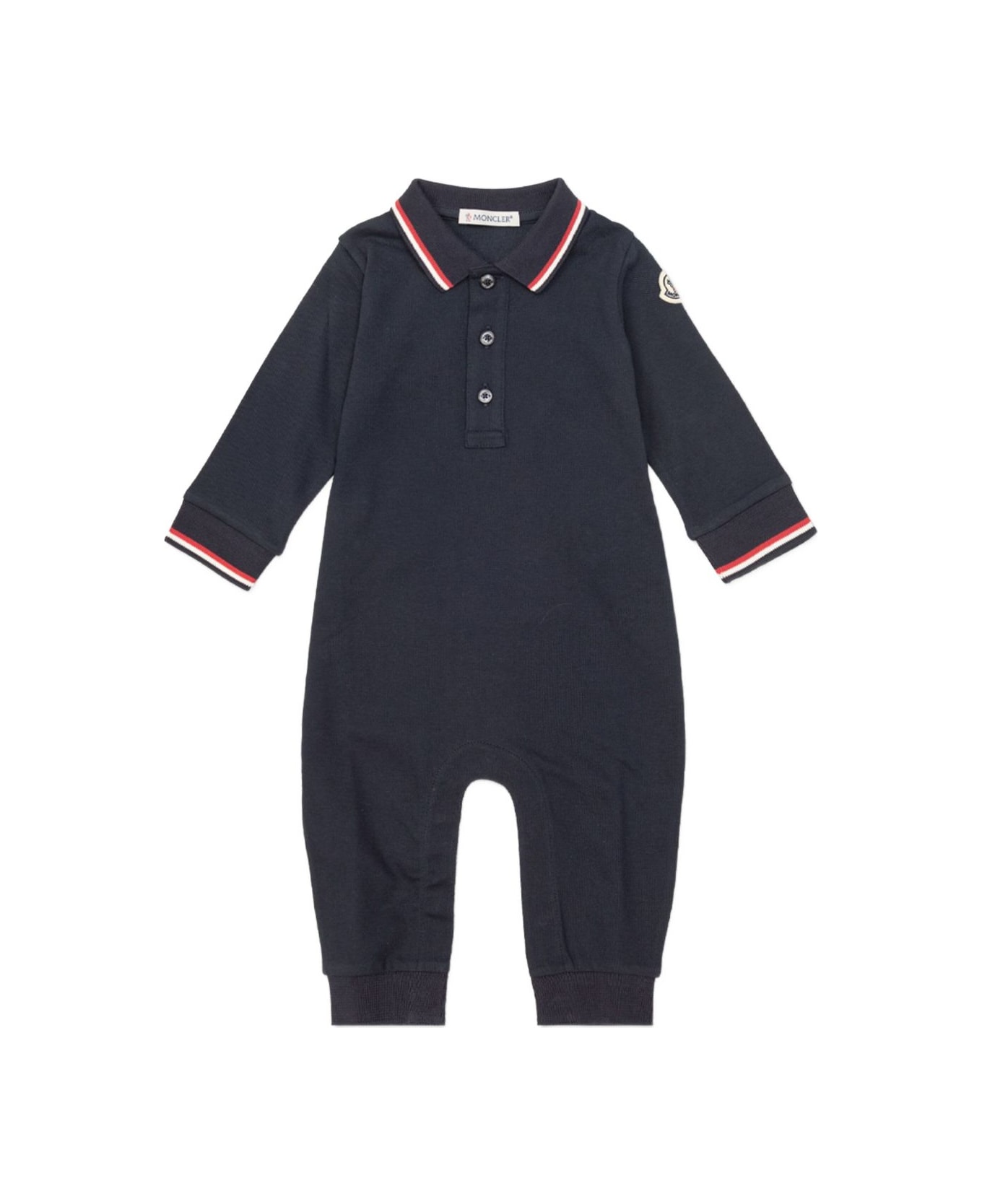 Moncler Enfant Cotton Pique Onesie With Tricolor Hem - Blue