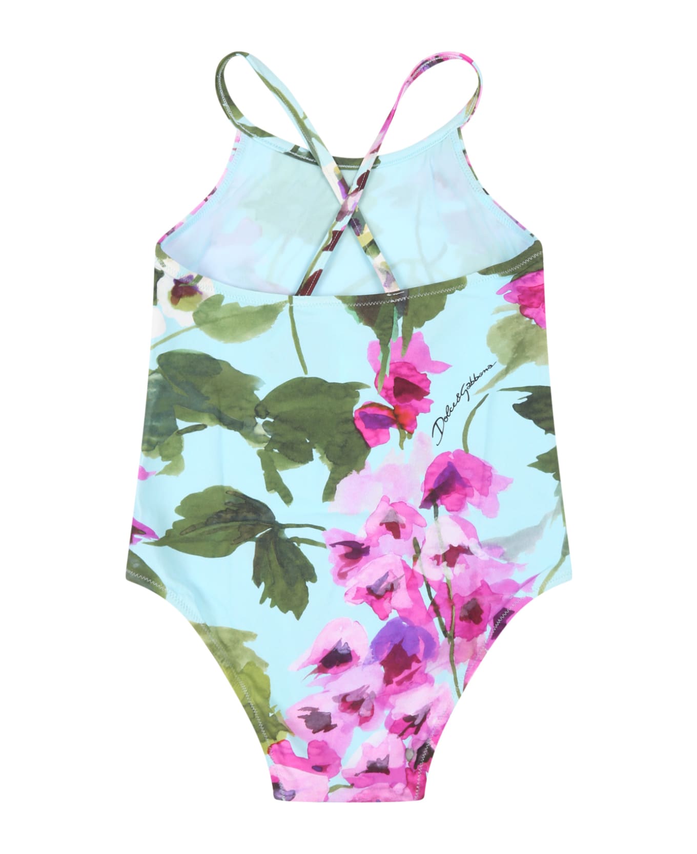 Dolce & Gabbana Light-blue Swimsuit For Baby Girl With Cowbellflowers - Multicolor