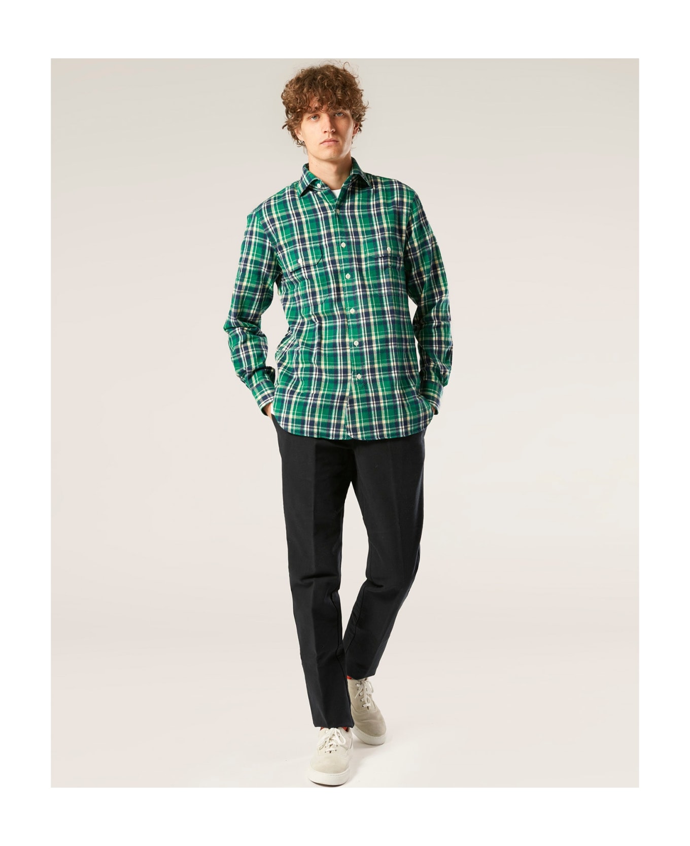 doppiaa Aantero Green Flannel Checked Shirt