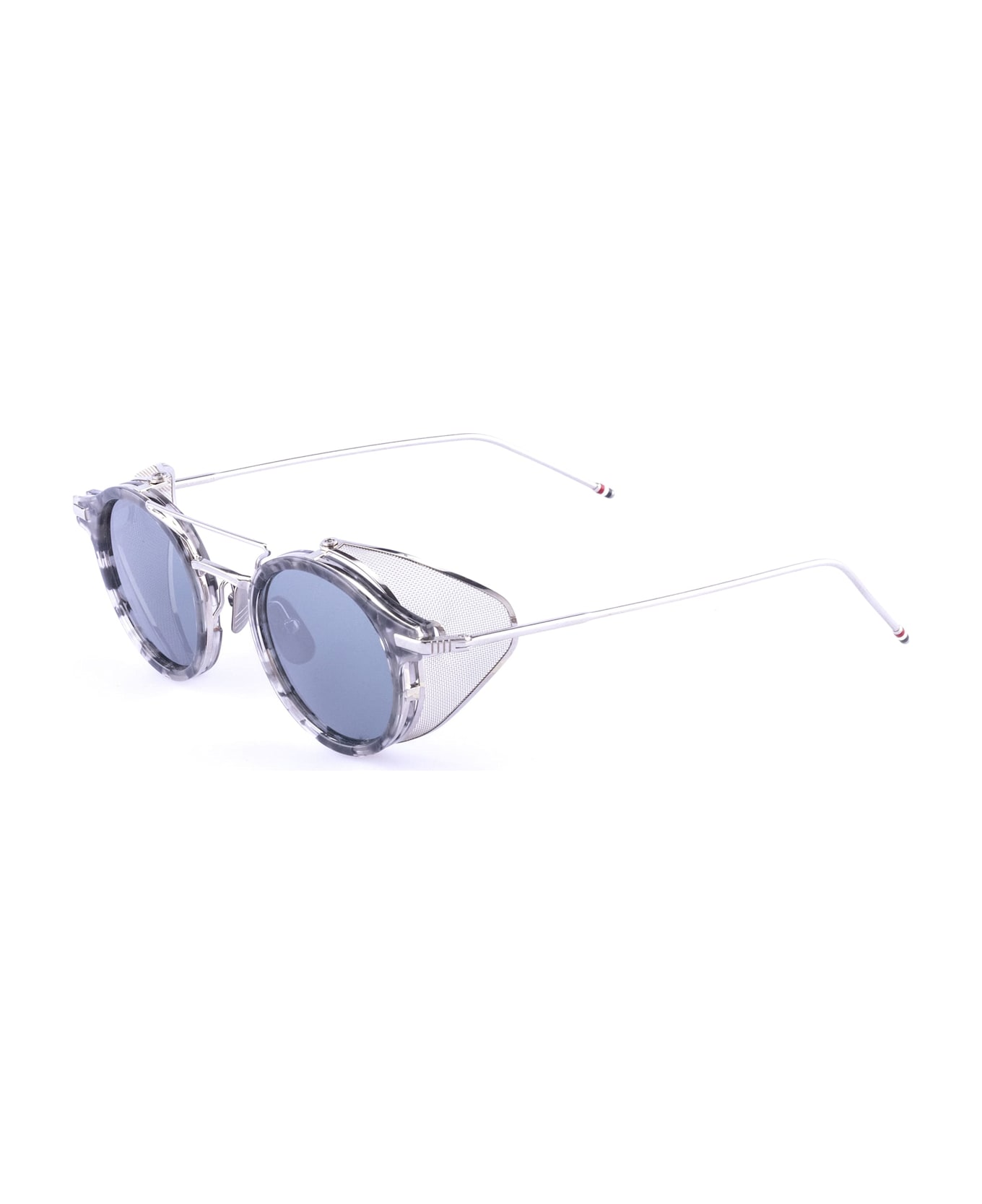 Thom Browne Round With Wide Shield - Grey Tortoise Sunglasses - dark grey