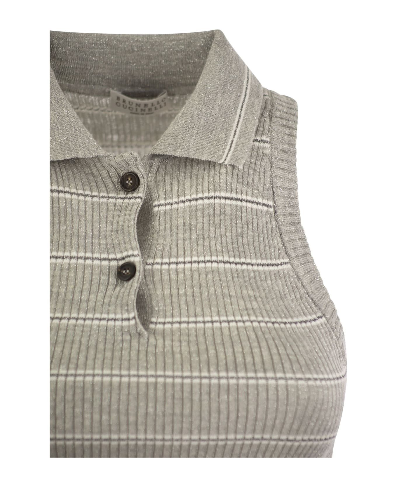 Brunello Cucinelli Sleeveless Ribbed Polo Shirt - Grey