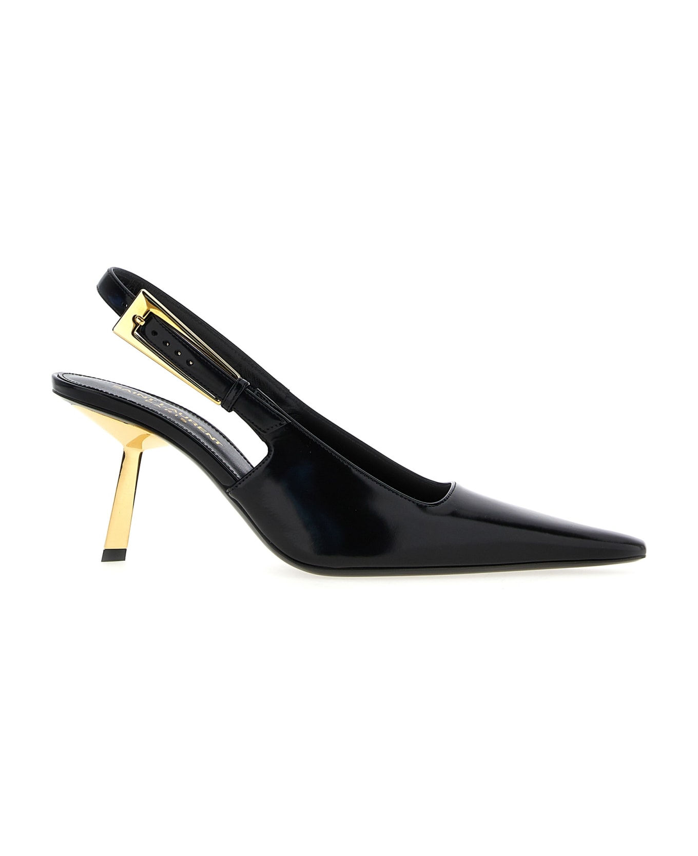 【関税＆送料込み】Saint Laurent Lee Slingback Shoes SAINT LAURENT Lee embellished patent-leather slingback pumps