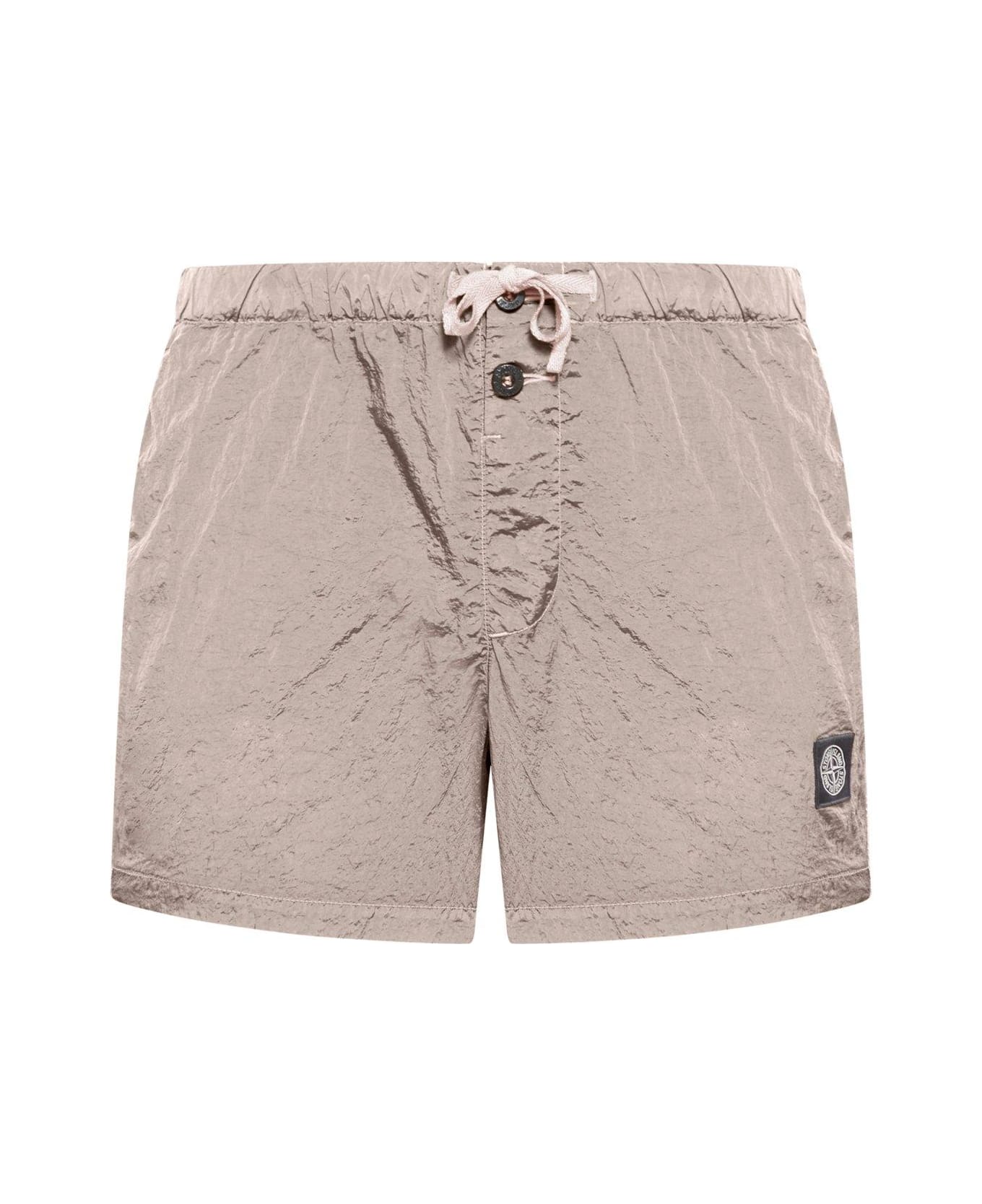 Stone Island Compass Patch Mid-rise Swim Shorts - Pink