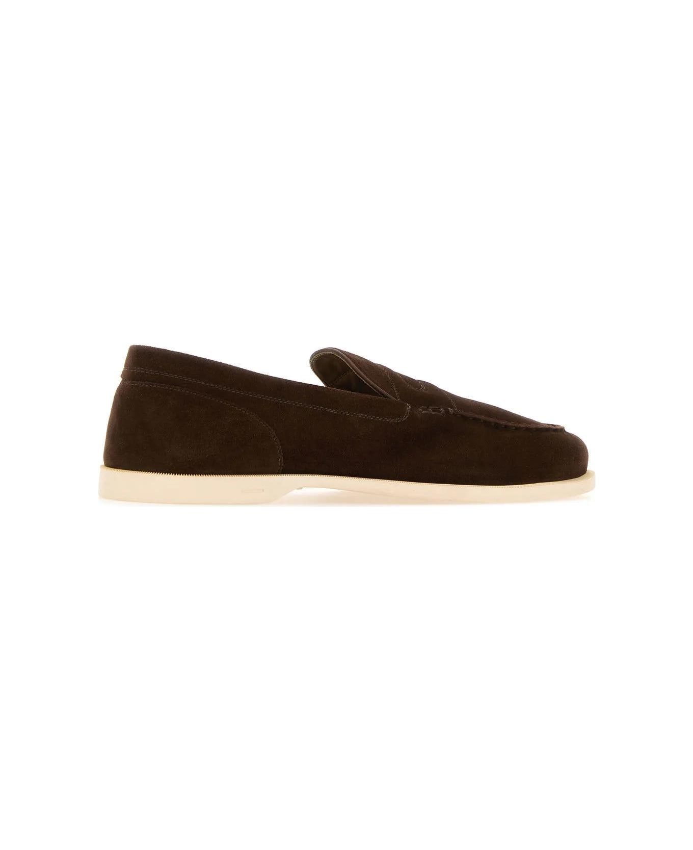 John Lobb Chocolate Suede Pace Loafers - Y Dark Brown