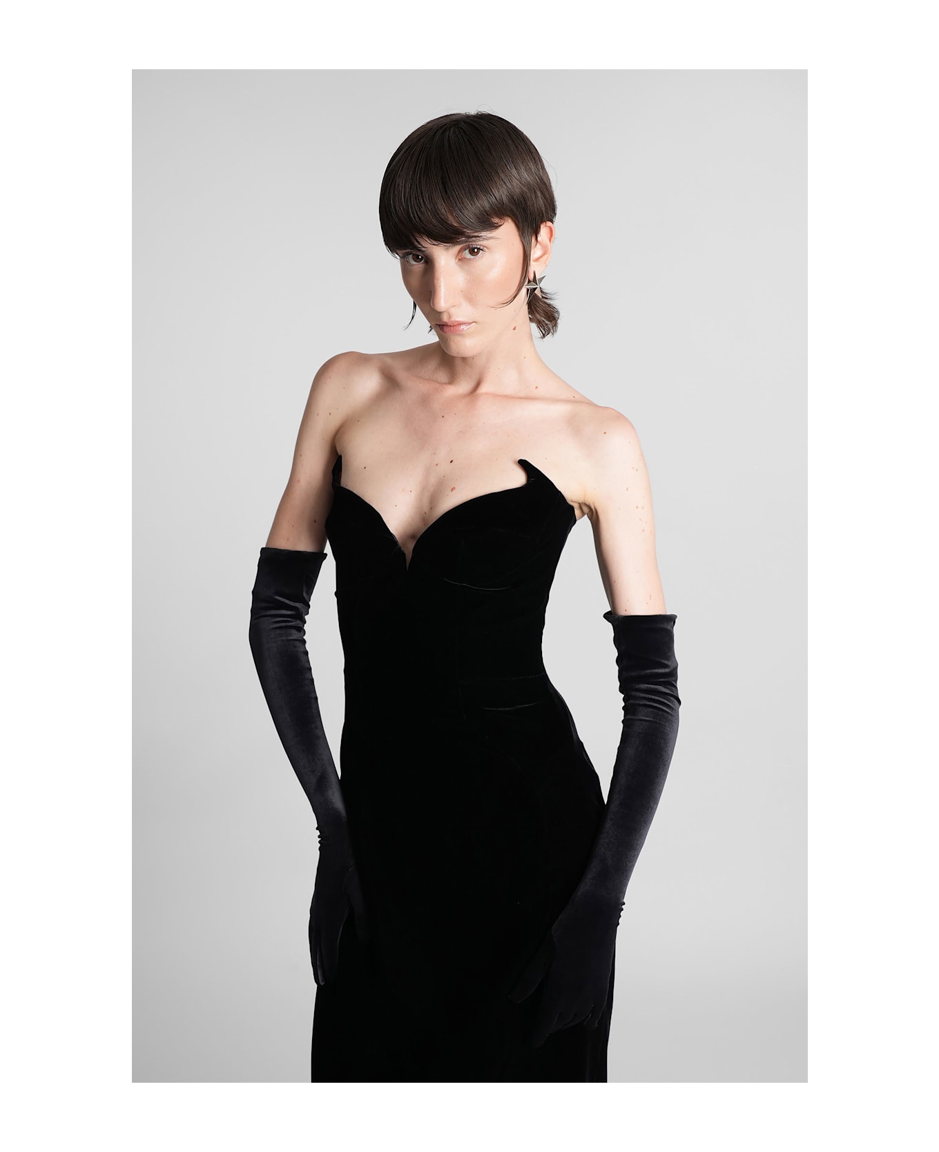 Mugler Long Dress In Black Velvet - black