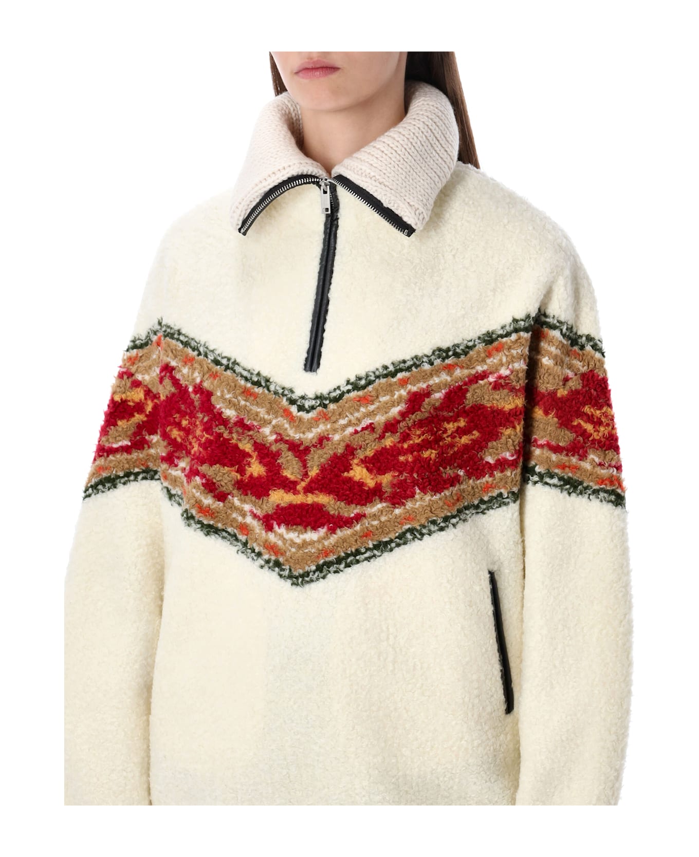 Marant Étoile Ivory Jacquard Fleece With High Collar - ECRU