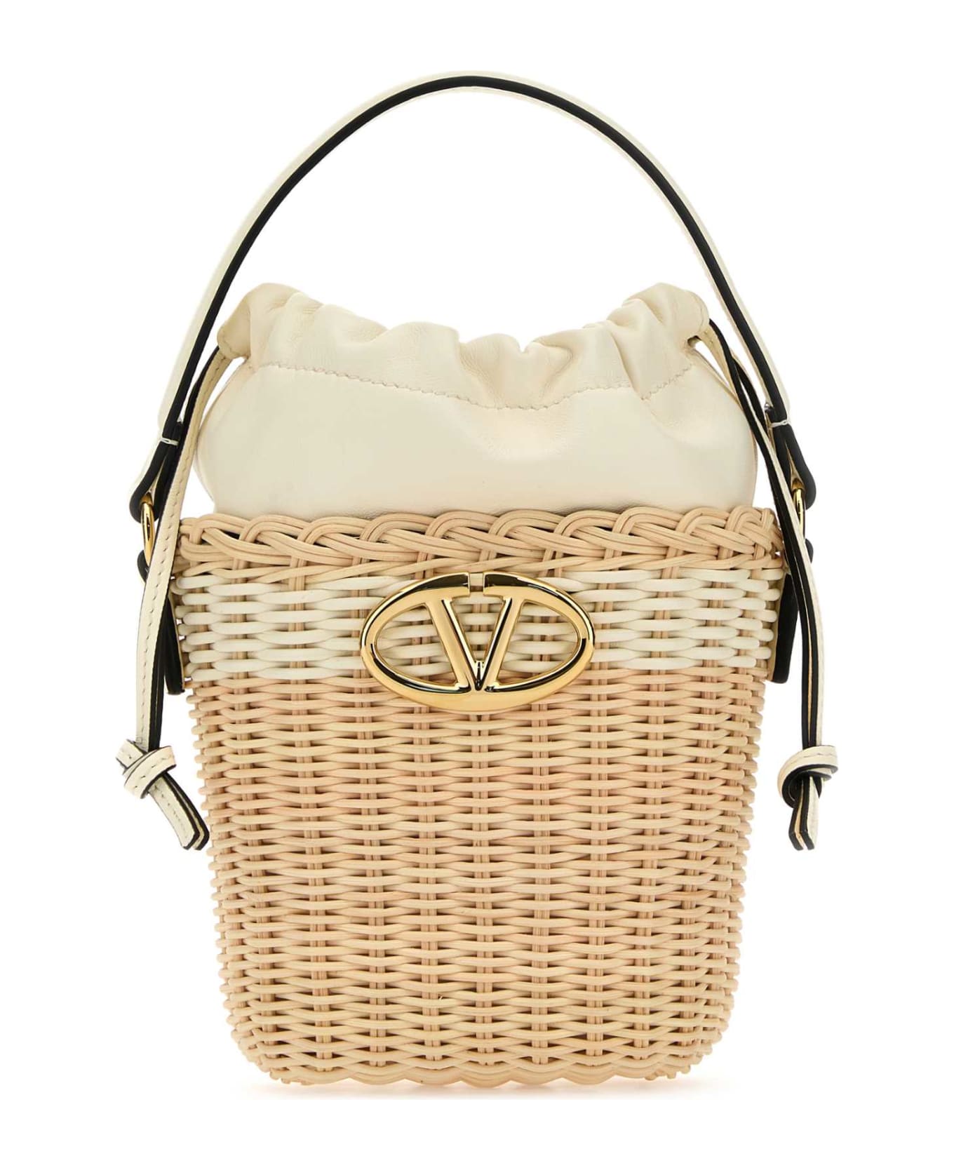 Valentino Garavani Wicker Vlogo Signature Bucket Bag - NATURALEIVORYIVORY