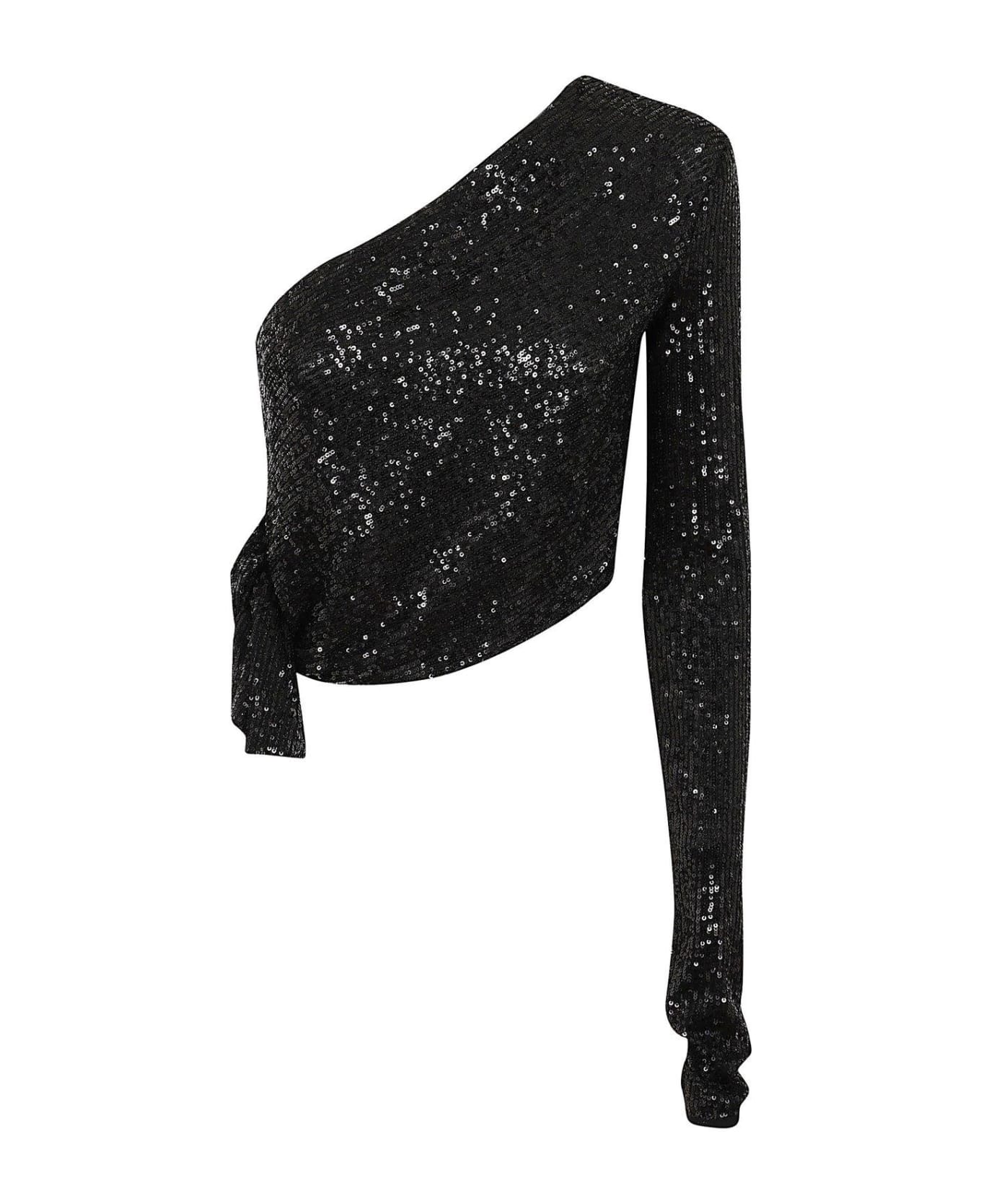 Pinko Sequin Embellished One-shoulder Top - Black