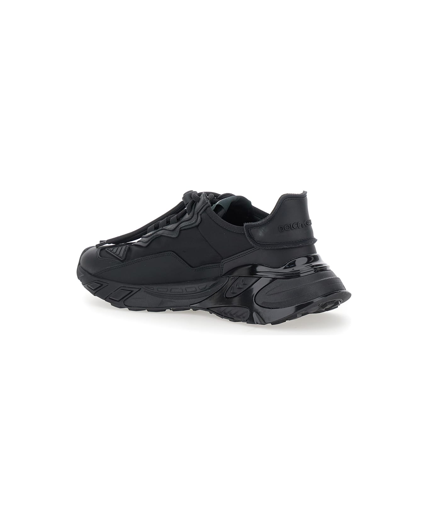 Dolce & Gabbana Black Low Top Sneakers With Logo Lettering On The Tongue And Logo Patch On The Side In Tech Fabric Man - Black