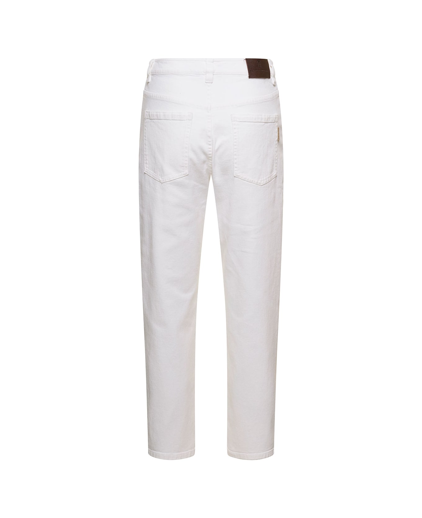 Brunello Cucinelli White 5 Pockets Jeans With Monile Detail In Stretch Cotton Denim Woman - White