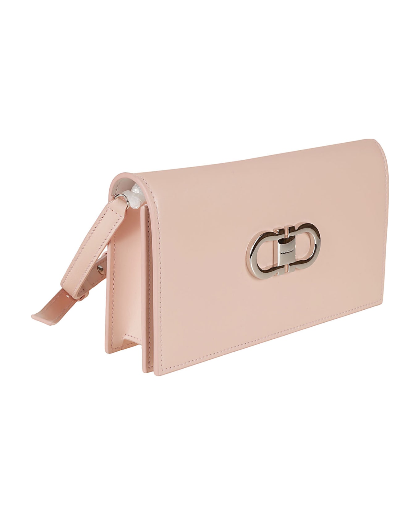 Ferragamo Gancini Plaque Shoulder Bag - Pink/Optic White