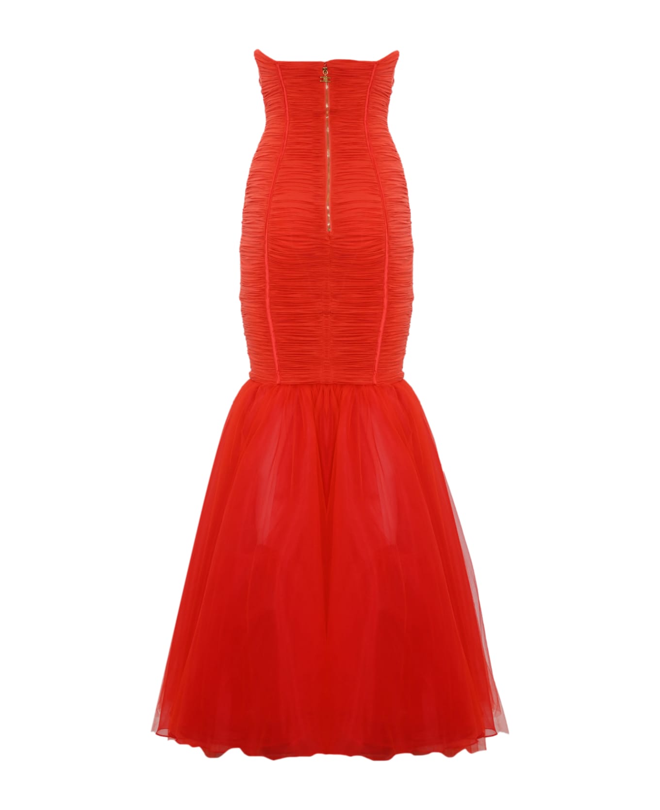 Elisabetta Franchi Red Carpet Dress In Jersey And Tulle - Corallo