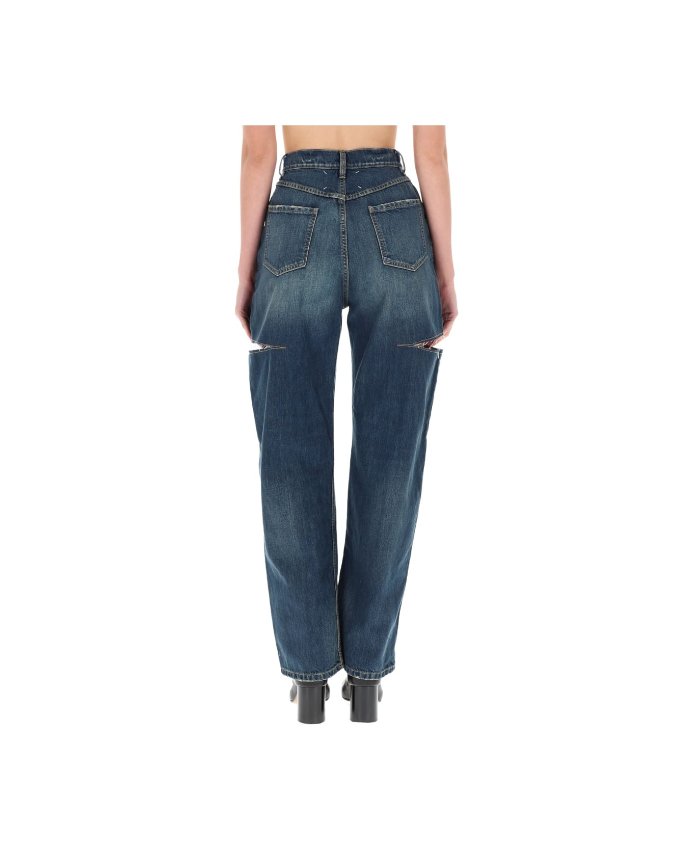 Maison Margiela Cropped Jeans With Frayed Hem - BLUE