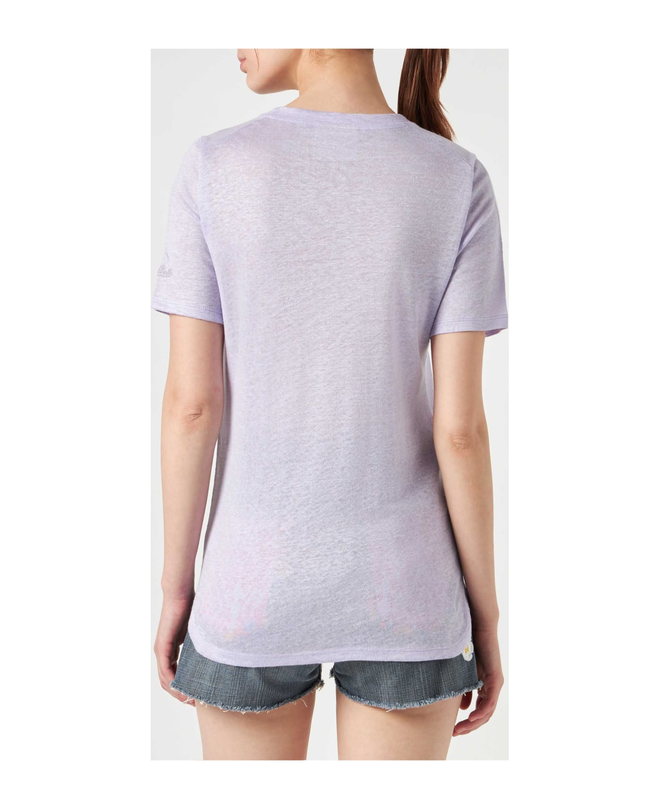 MC2 Saint Barth Linen T-shirt With Forte Habituè Embroidery - PURPLE