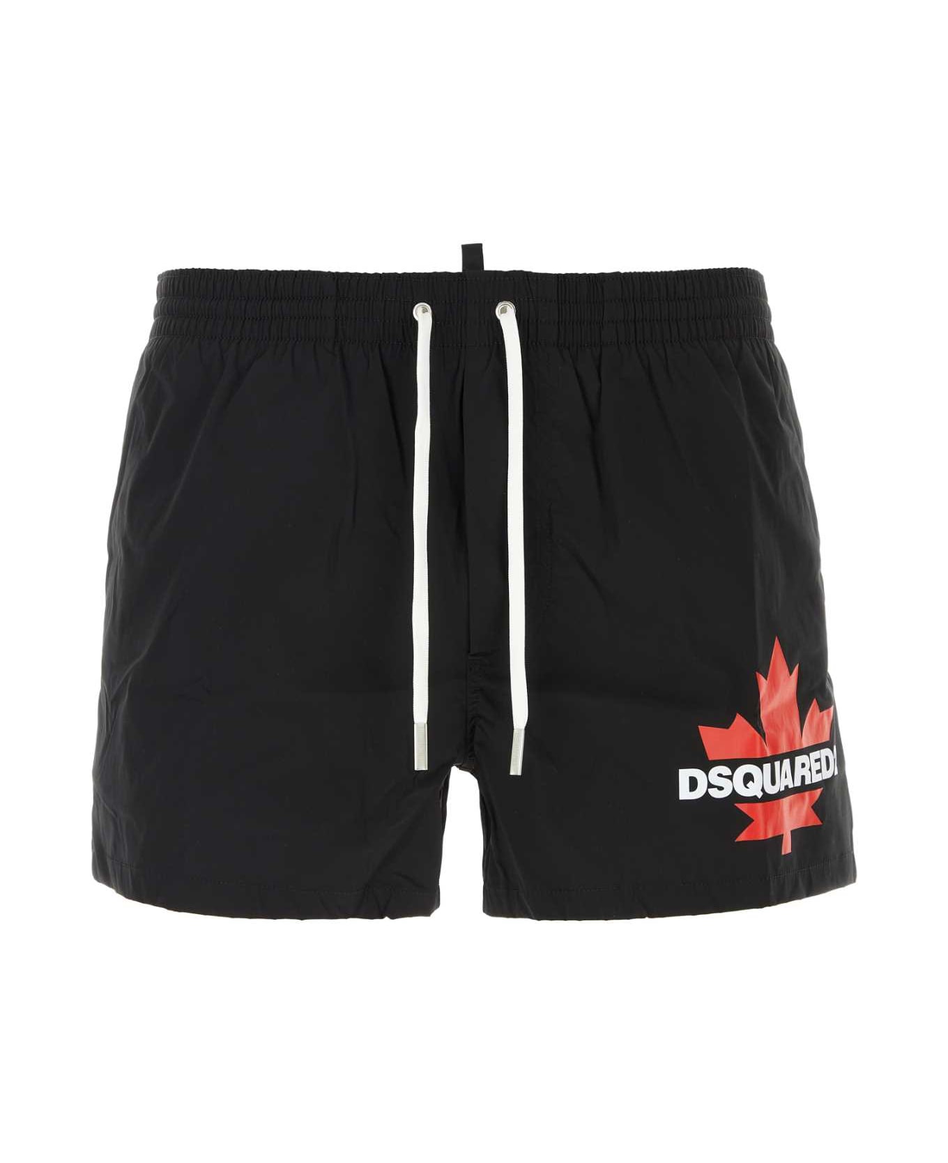 Dsquared2 Black Stretch Nylon Swimming Shorts - BLACK 水着