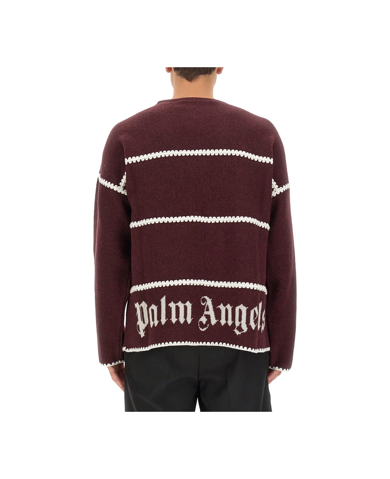 Palm Angels Monogram Striped Sweater - BORDEAUX