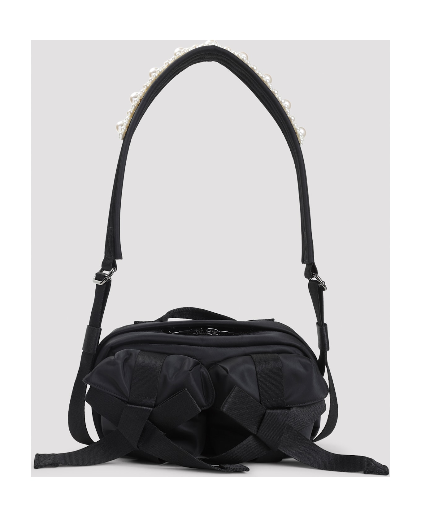 Simone Rocha Classic Bow Crossbody Bag With Emboidery - Black