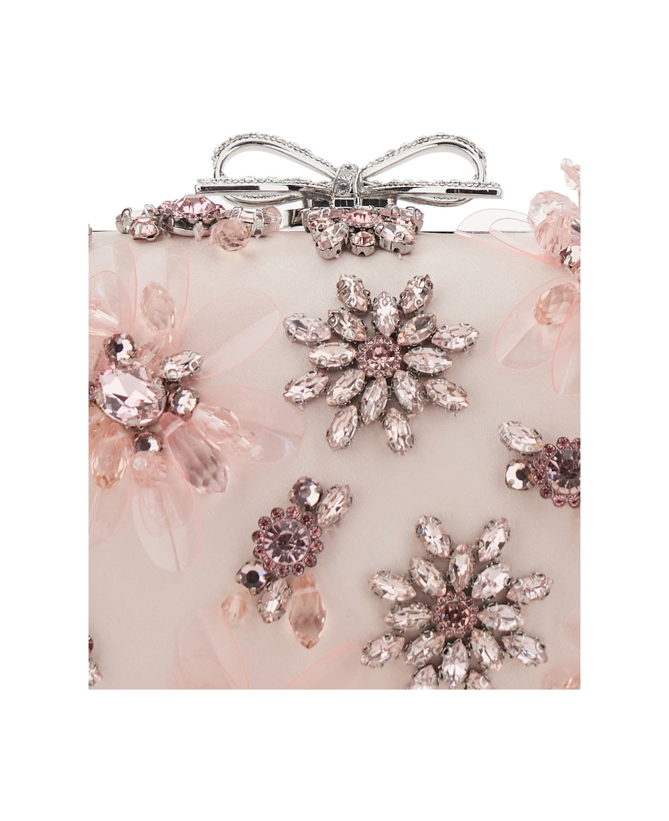 self-portrait Pink Clutch Bag With Floral Embellishment And Bow Detail In Tech Fabric And Metal Woman - Pink