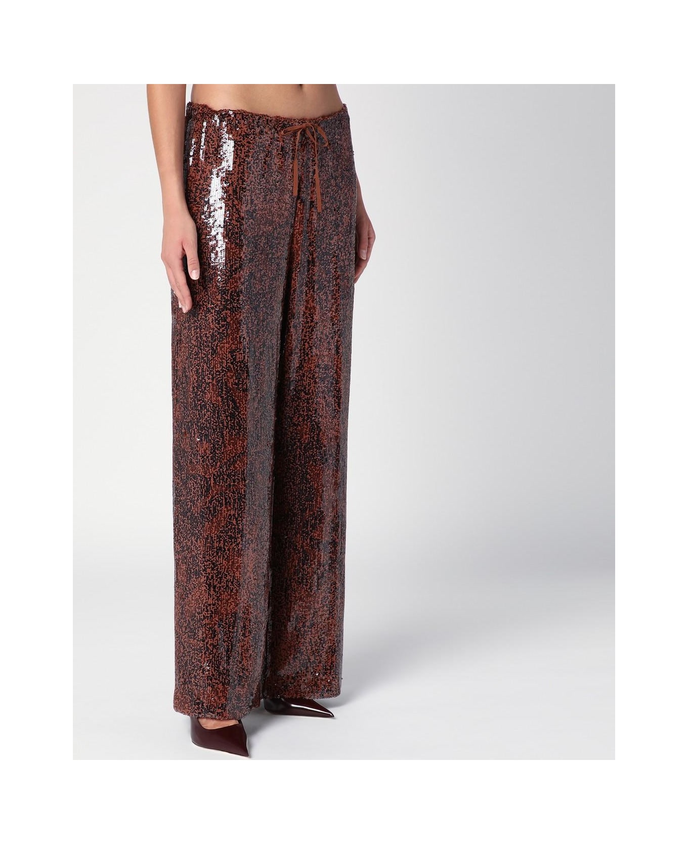 Dries Van Noten Brown Wide Trousers With Micro Sequins - BROWN