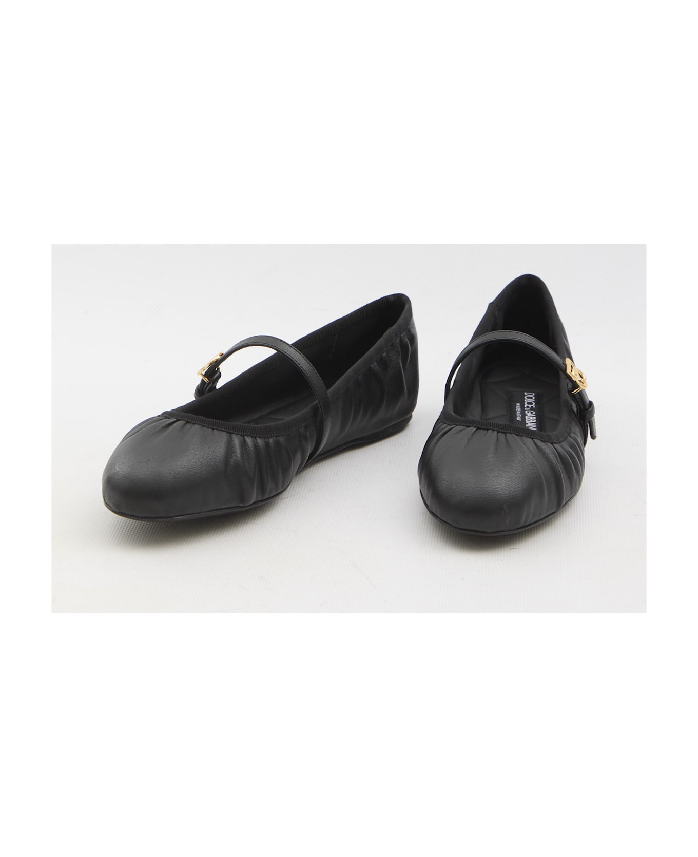 Dolce 
Gabbana Black Ballerinas With Metallic Logo And Strap In Leather Woman - NERO