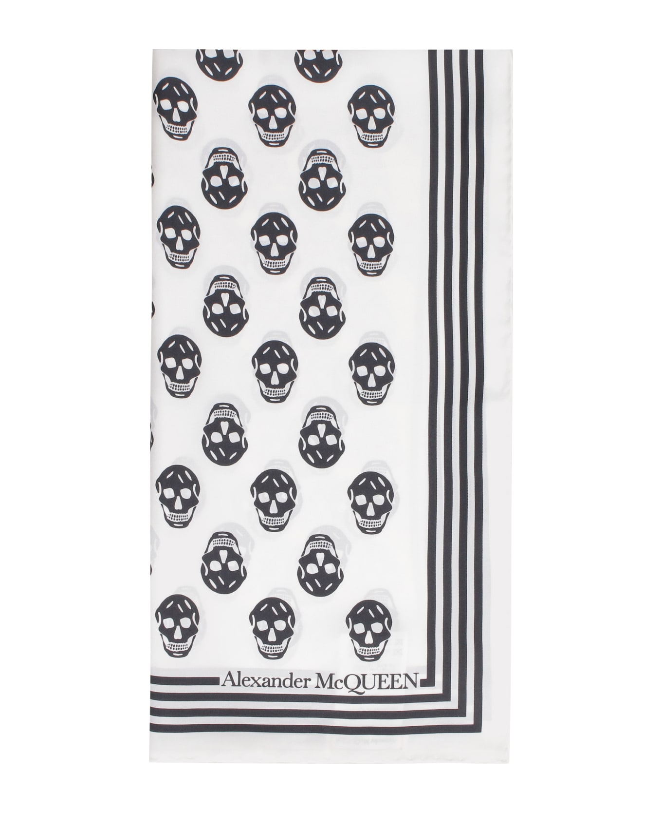Alexander McQueen Biker Skull Print Silk Scarf - WHITE