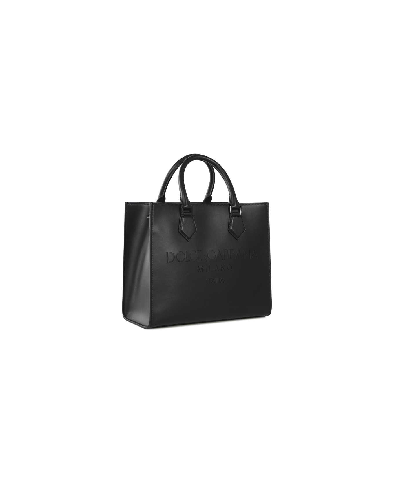 Dolce & Gabbana Edge Leather Bag With Tone-on-tone Logo Engraving - Black