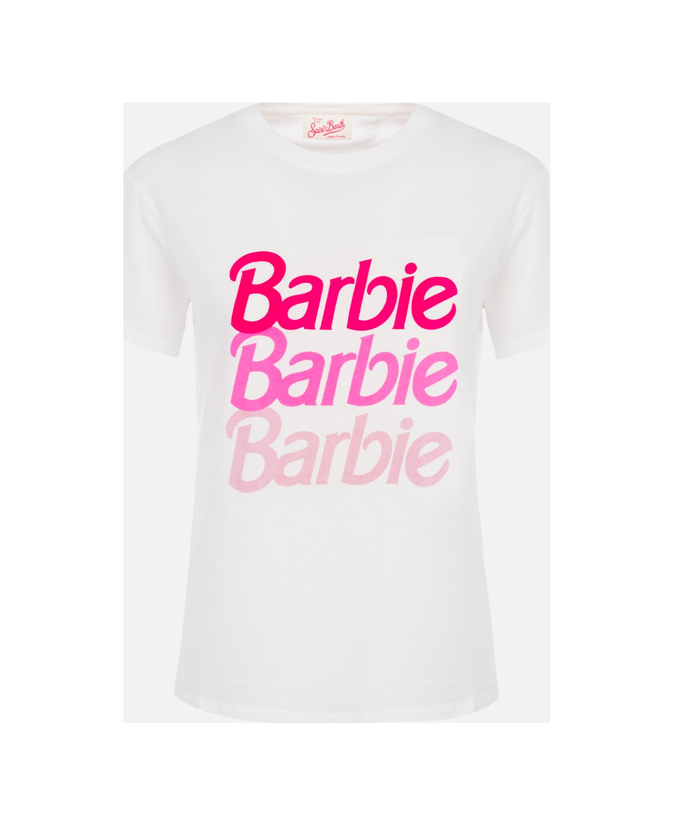 MC2 Saint Barth Woman Cotton Jersey Crewneck T-shirt Emilie With Barbie Logo Print | Barbie Special Edition - WHITE